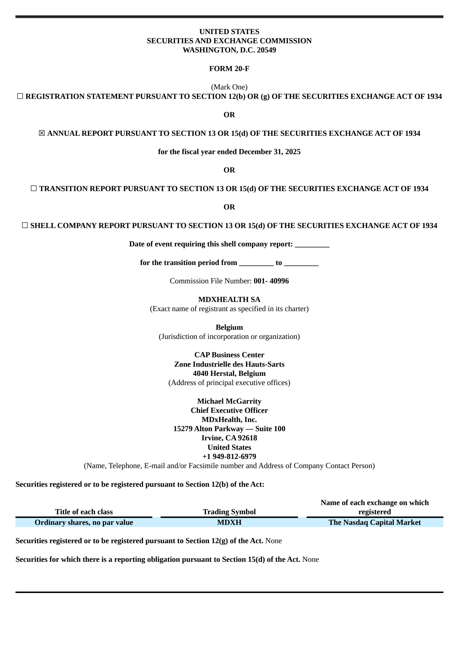 MDxHealth's Q4 2025 Annual report