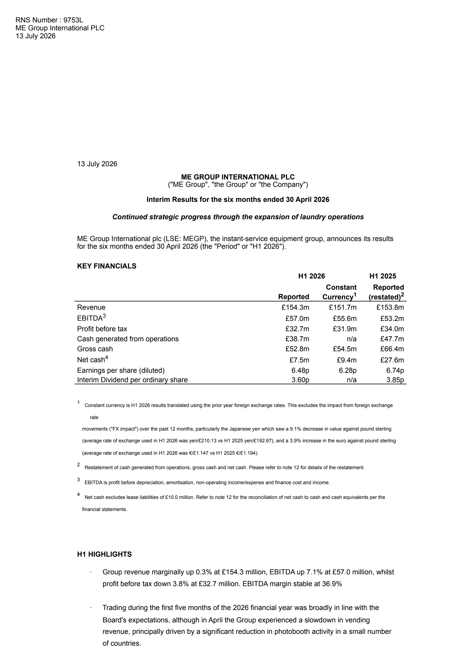 ME Group International's H1 2026 Interim report
