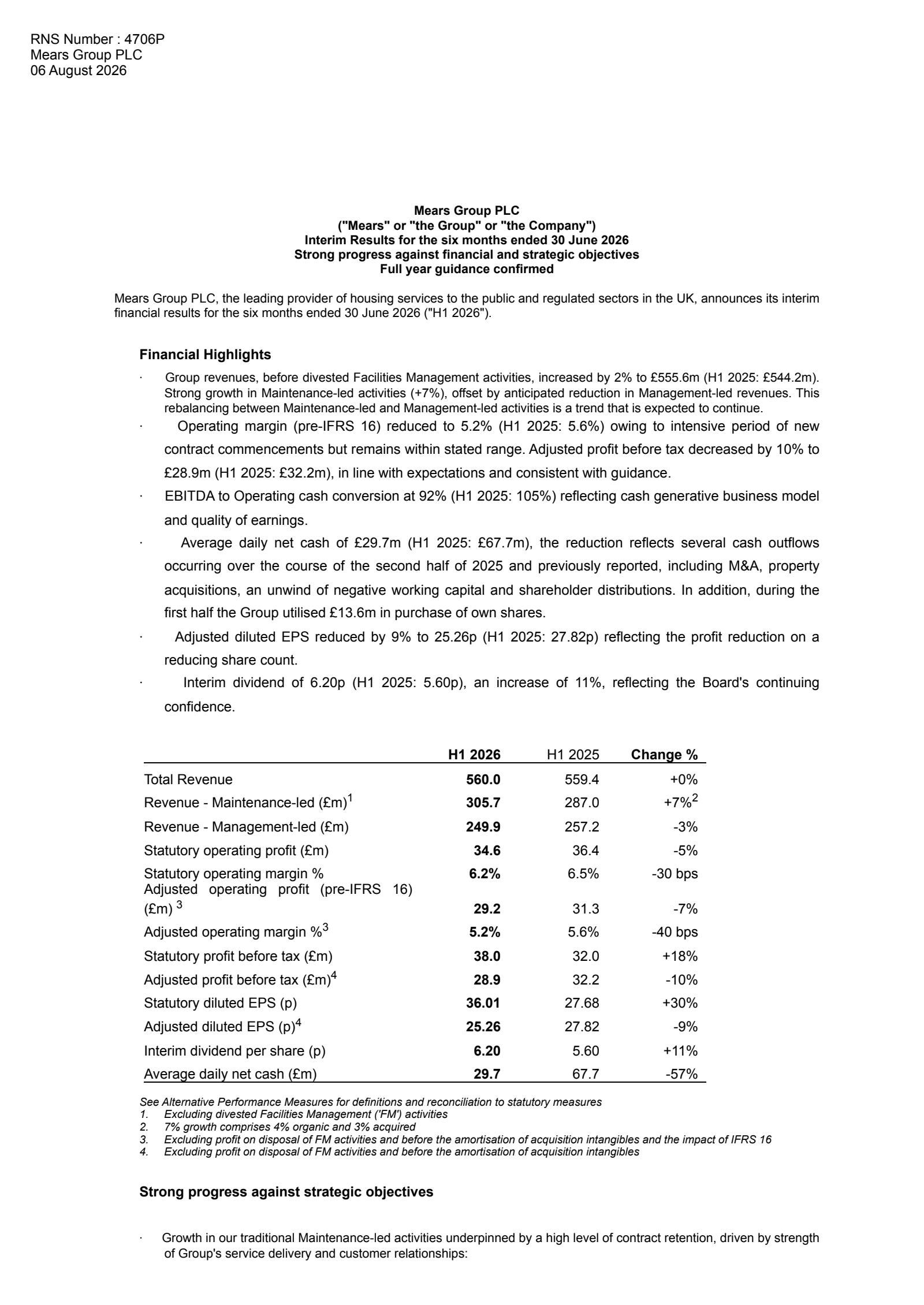 Mears Group's H1 2026 Interim report