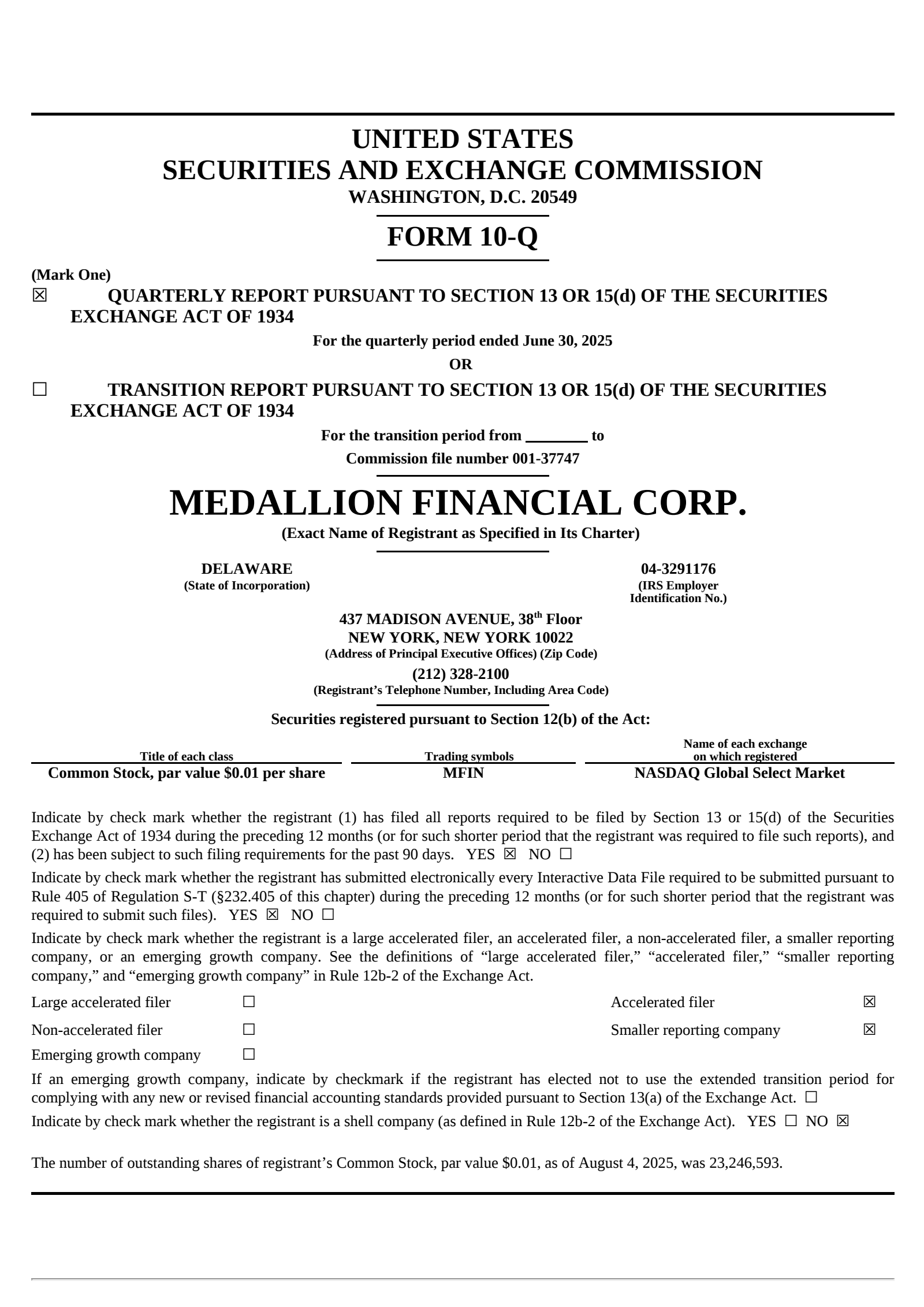 Medallion Financial's Q2 2025 Quarterly report