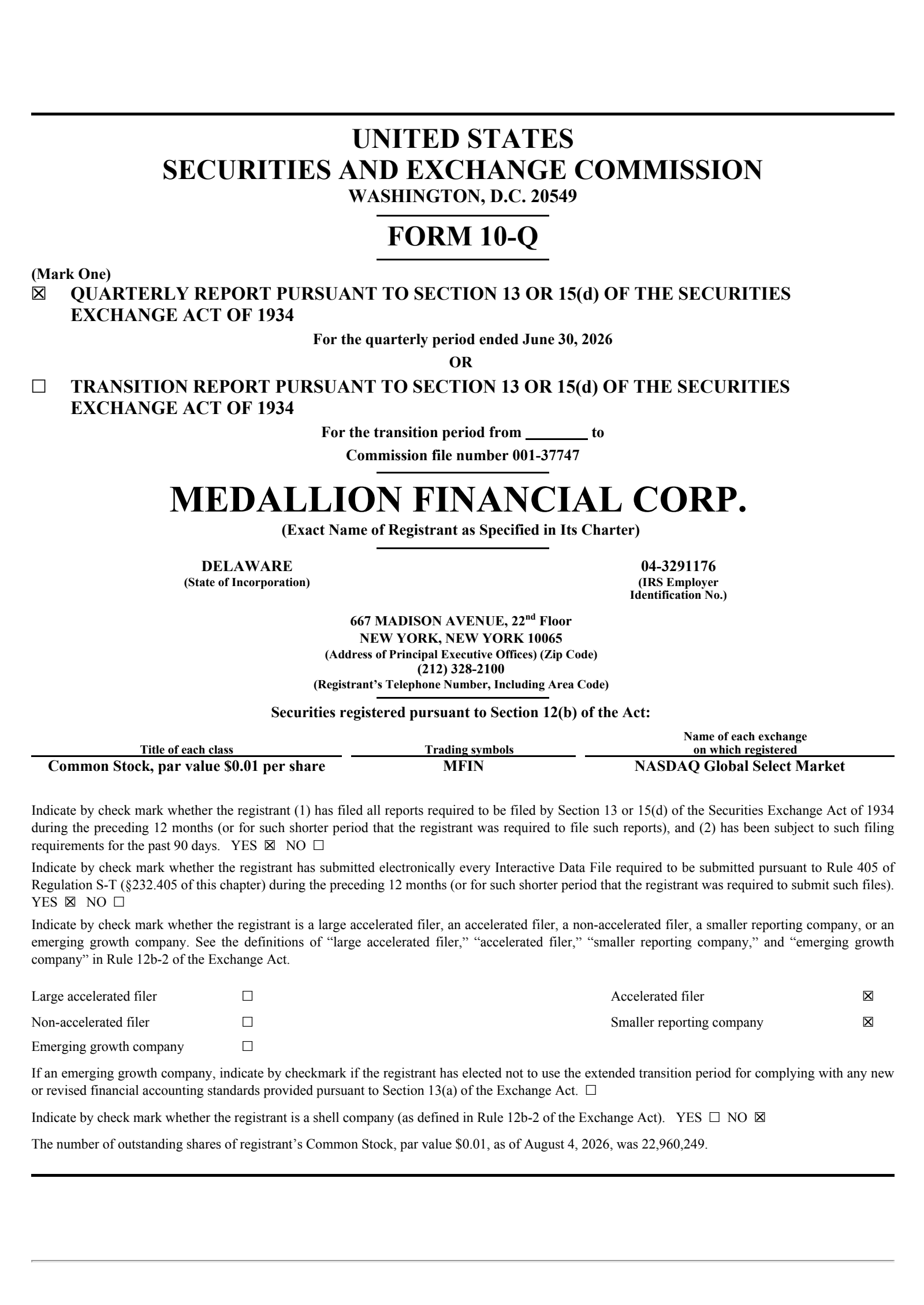 Medallion Financial's Q2 2026 Quarterly report