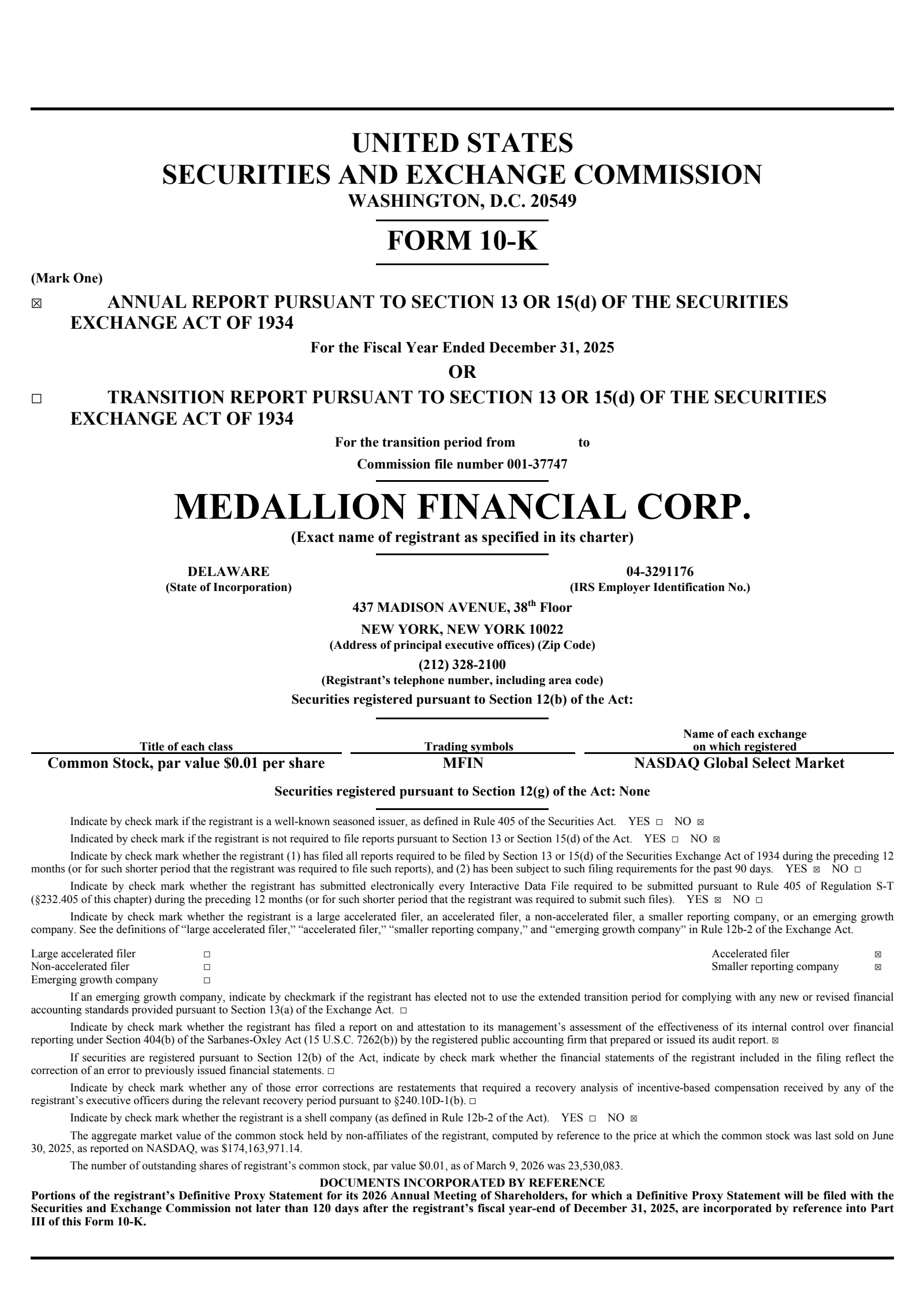 Medallion Financial's Q4 2025 Annual report