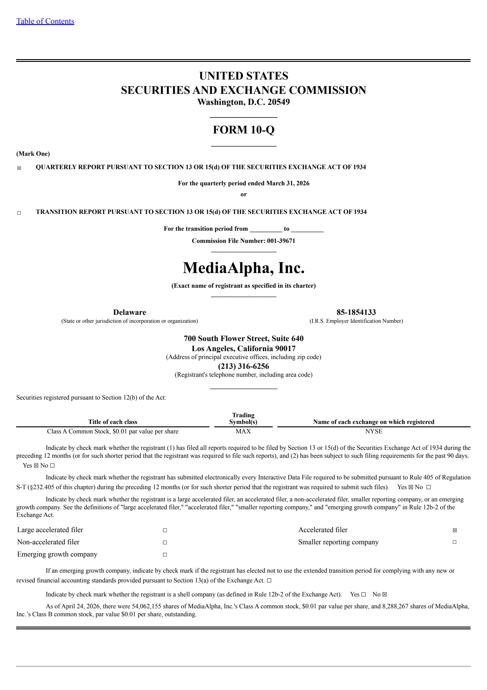 MediaAlpha's Q1 2026 Quarterly report