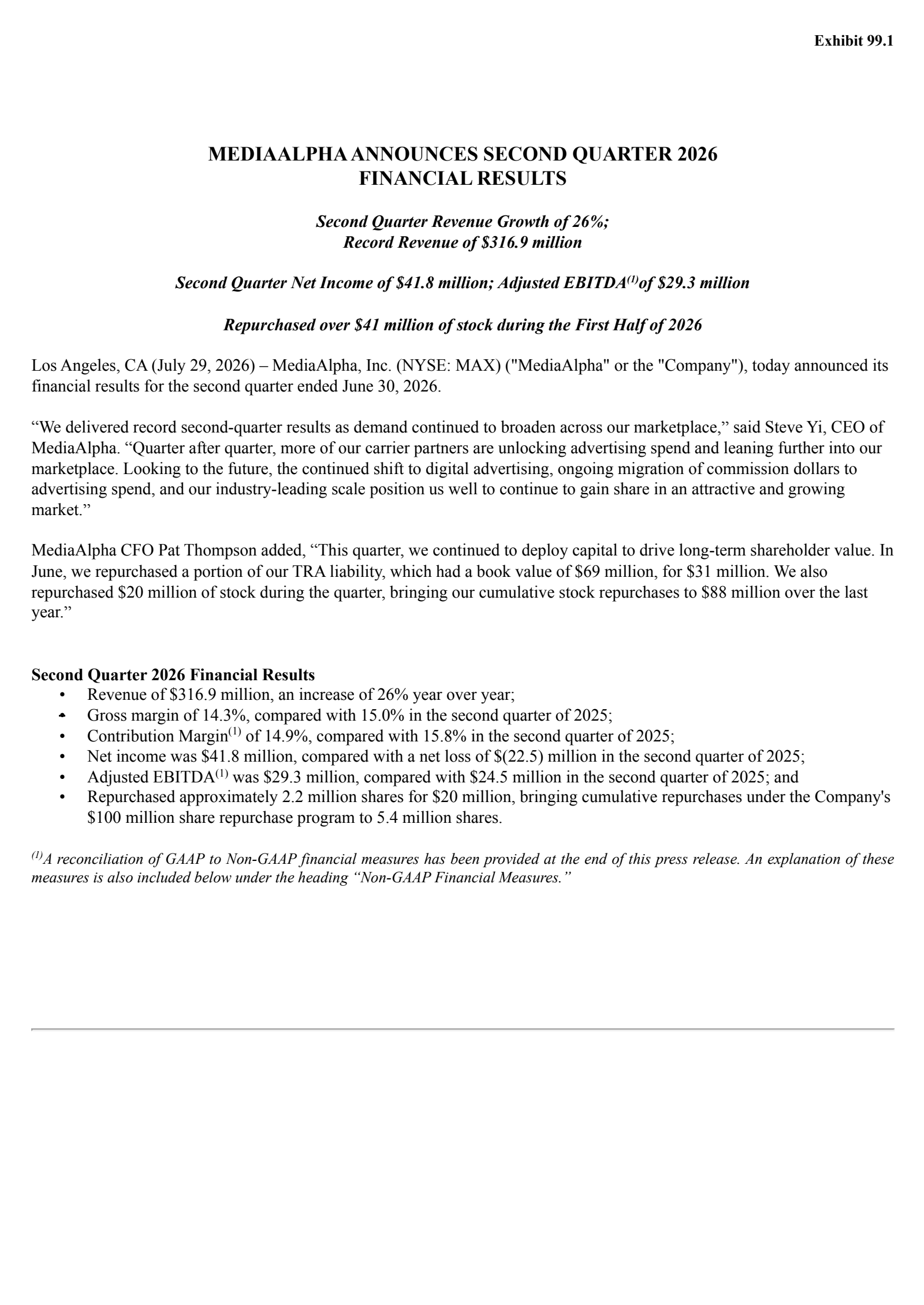 MediaAlpha's Q2 2026 Press Release