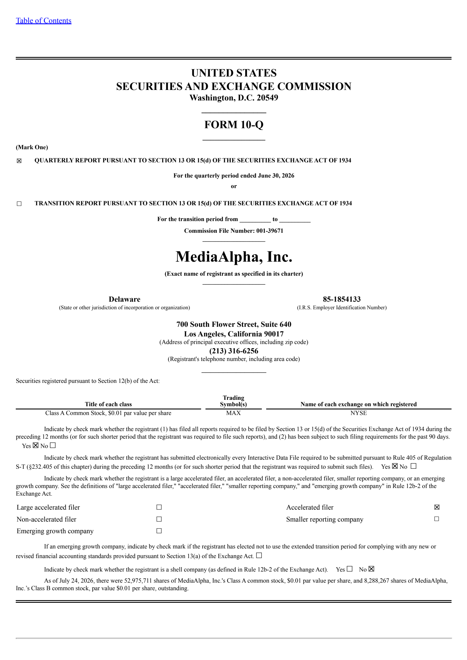 MediaAlpha's Q2 2026 Quarterly report