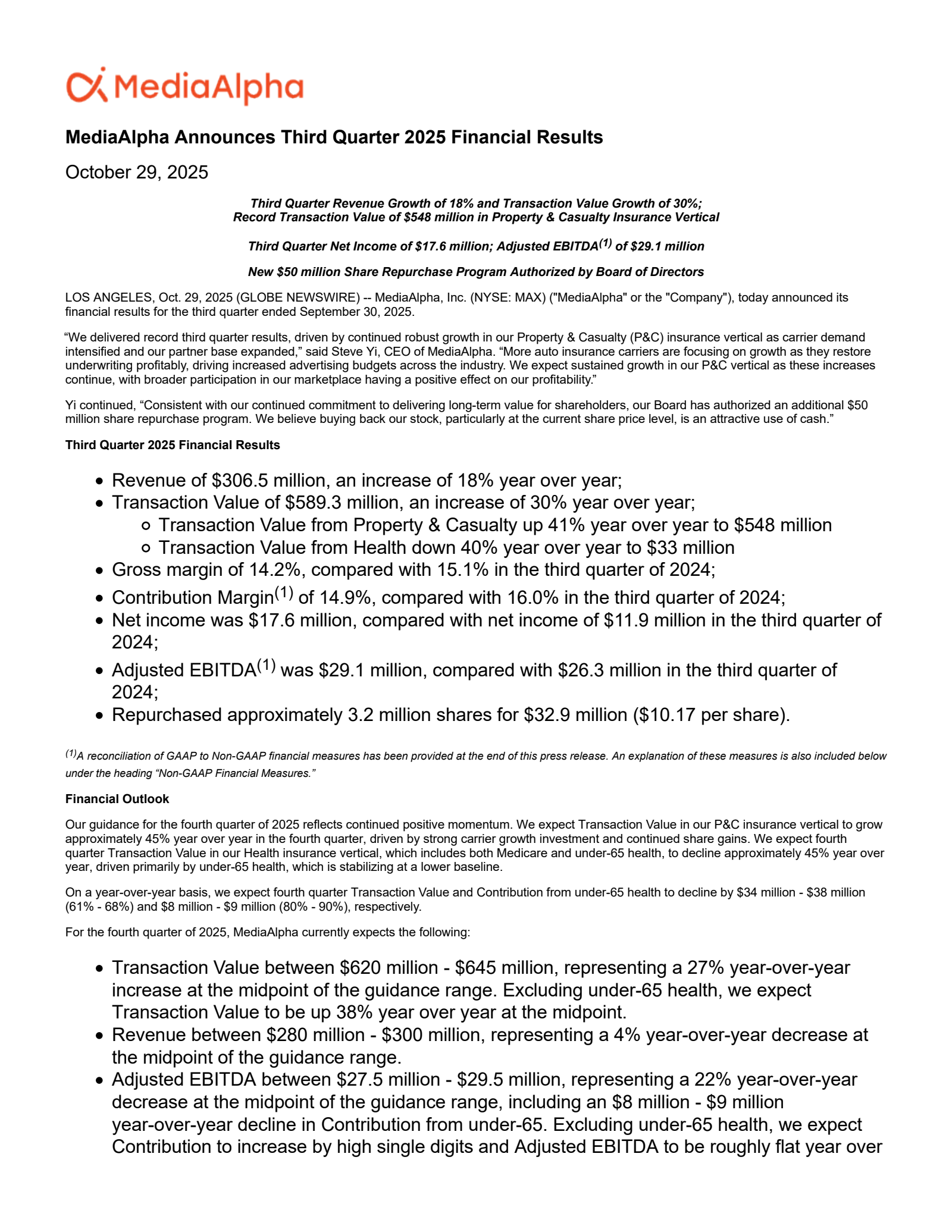 MediaAlpha's Q3 2025 Earnings Release