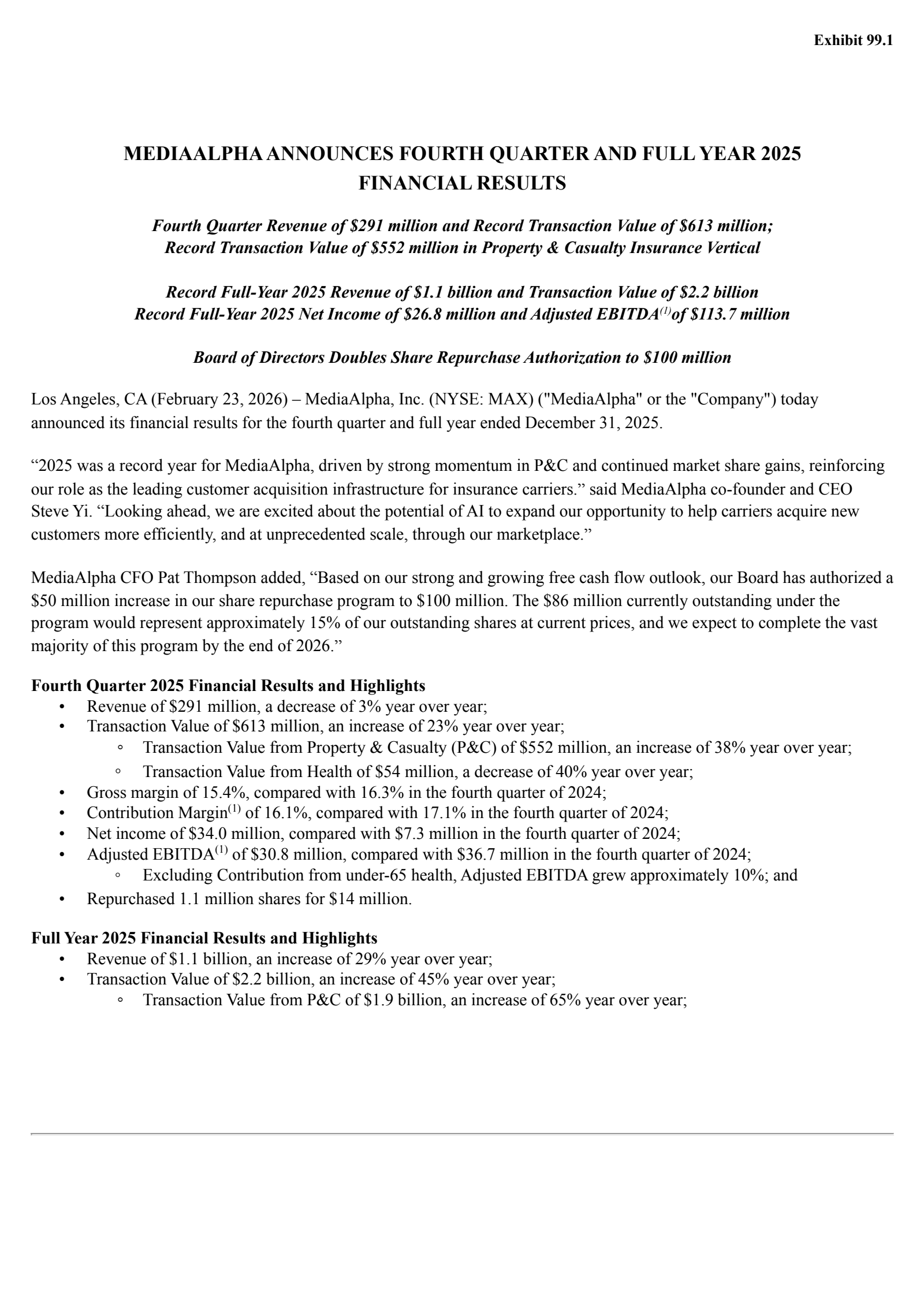MediaAlpha's Q4 2025 Press Release