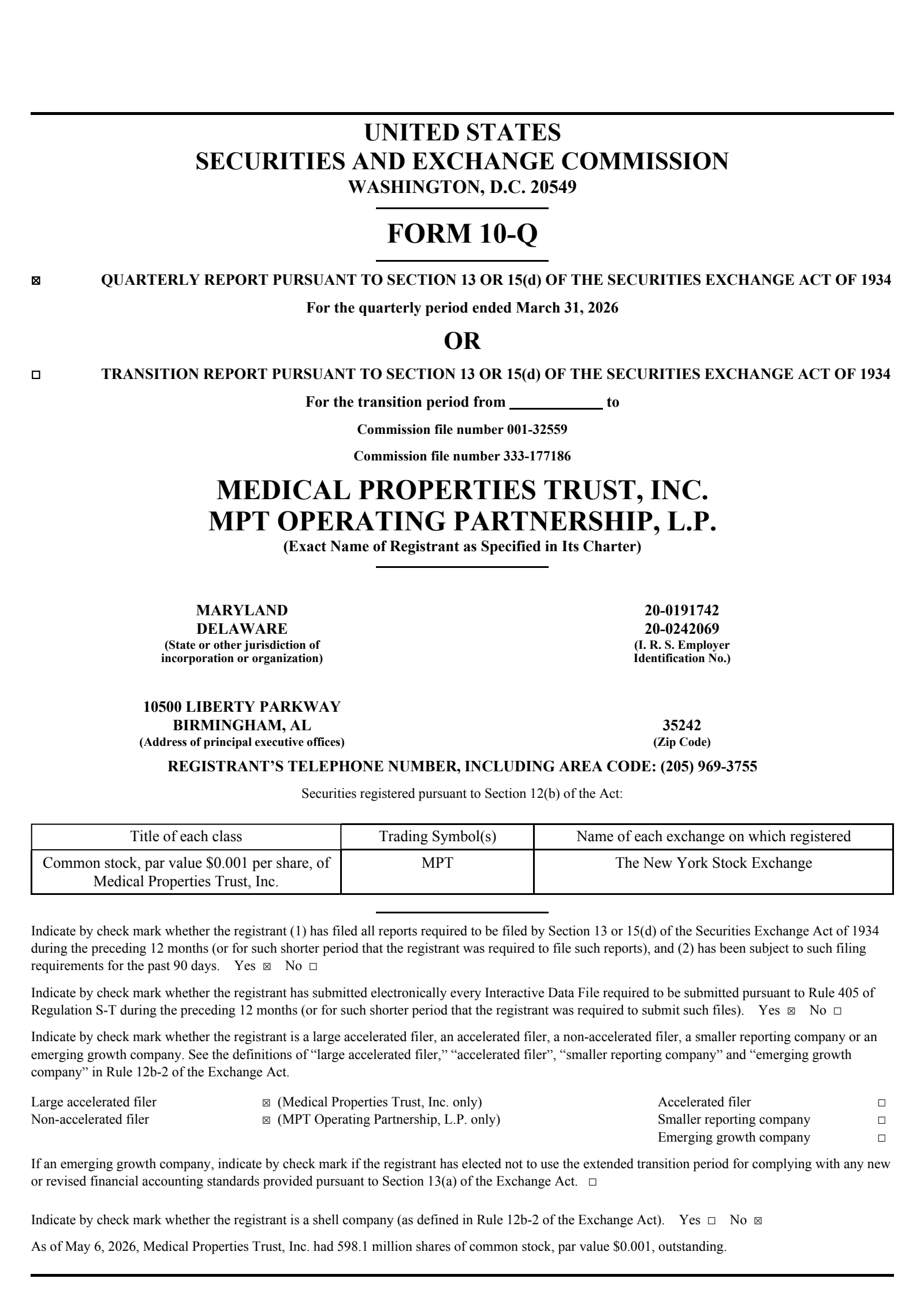 Medical Properties Trust's Q1 2026 Quarterly report