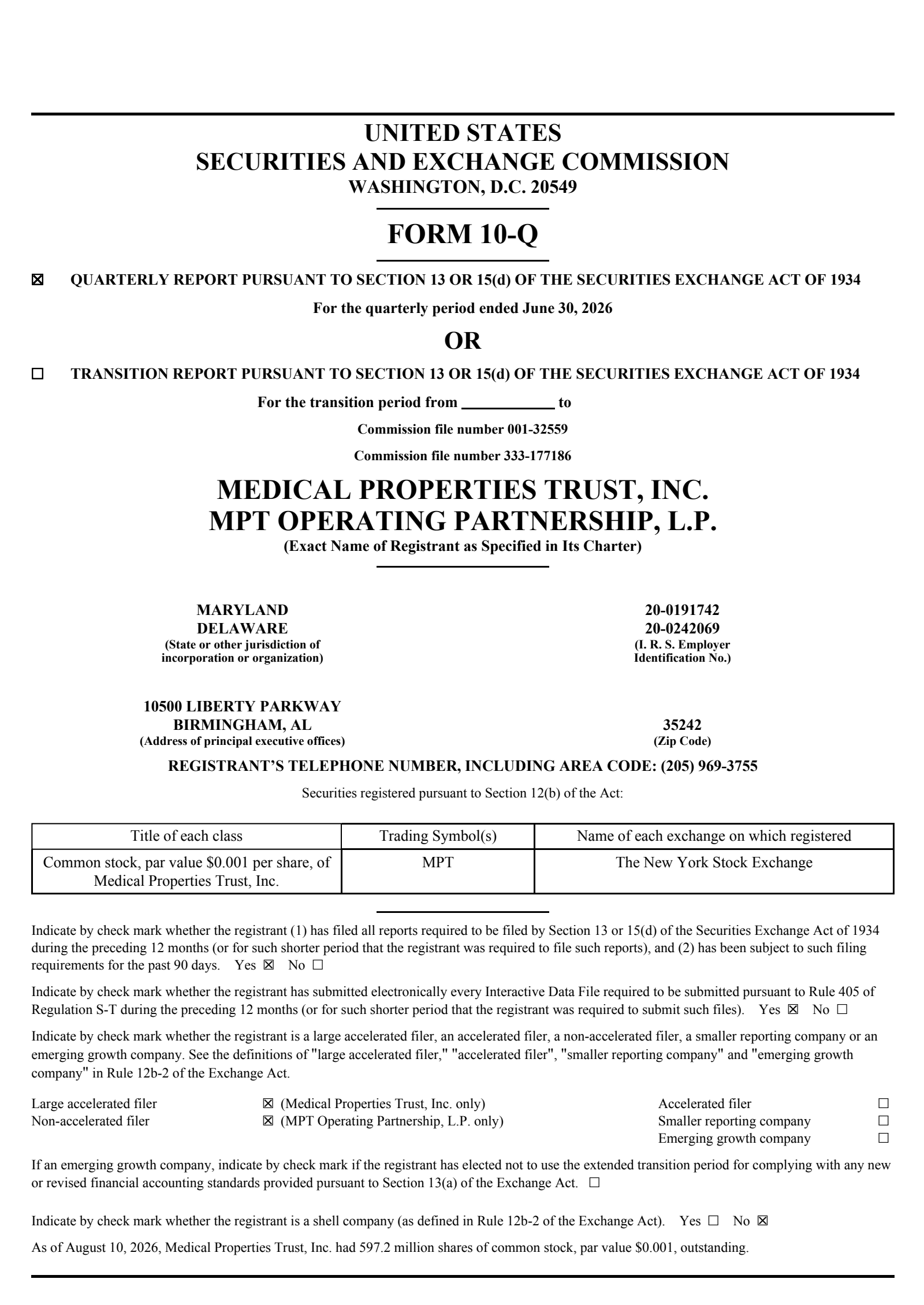 Medical Properties Trust's Q2 2026 Quarterly report