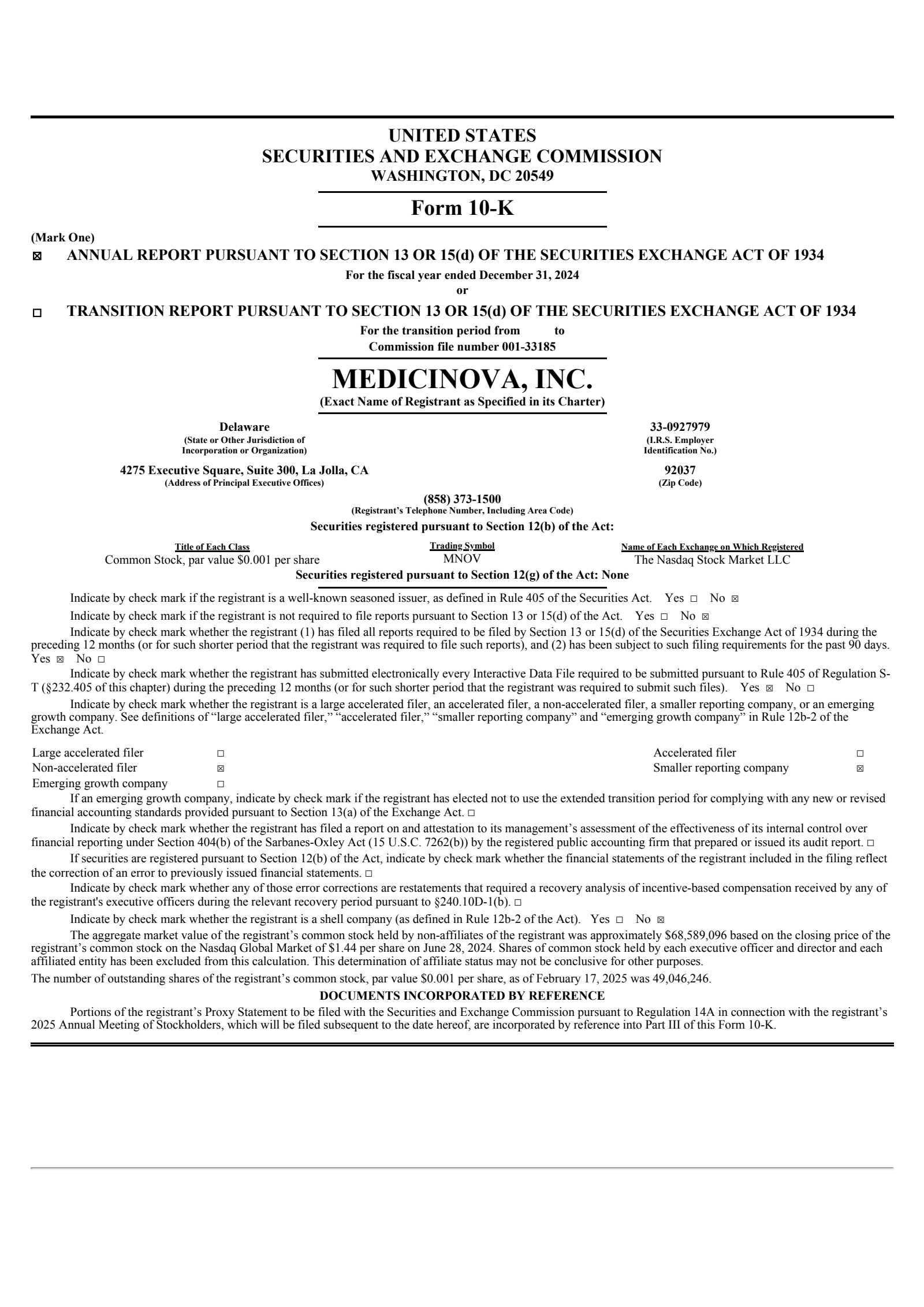 MediciNova's Q4 2024 Annual report