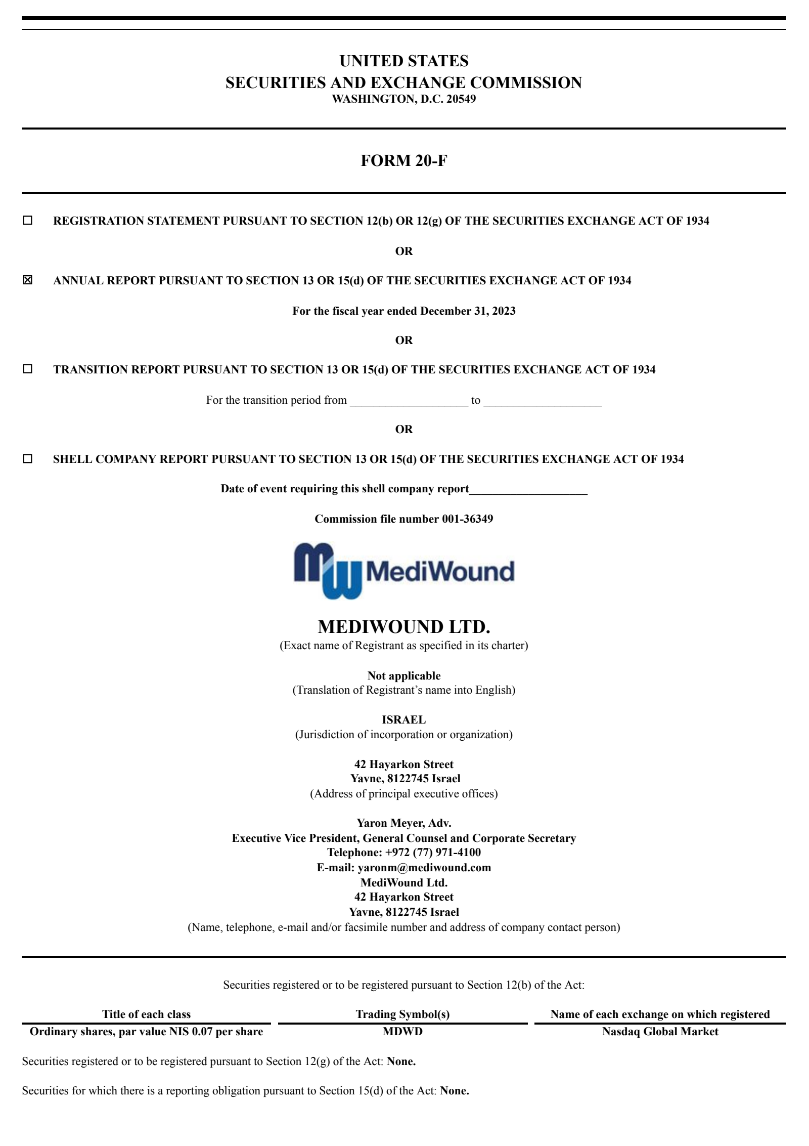 MediWound's Q4 2023 Annual Report