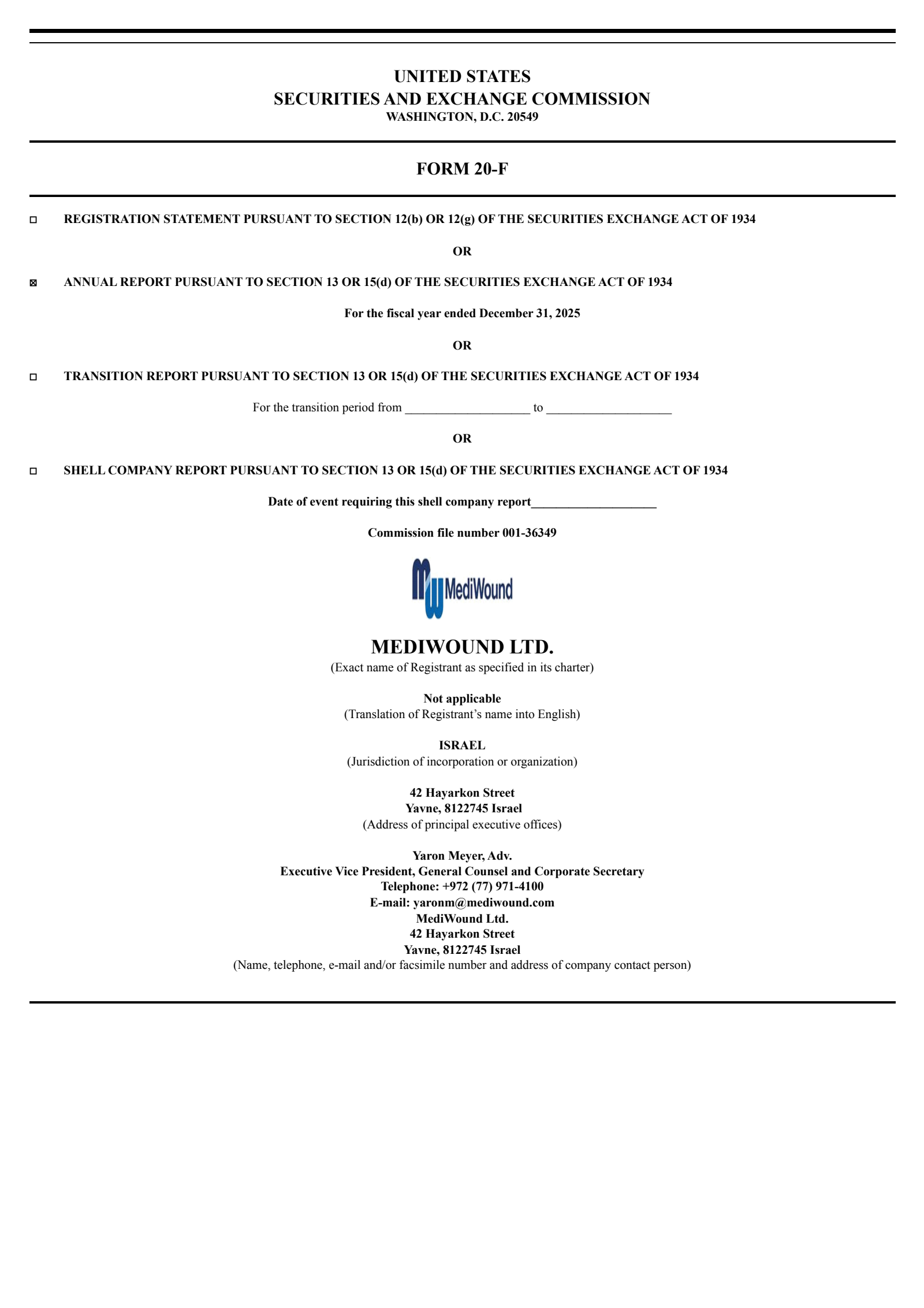 MediWound's Q4 2025 Annual report