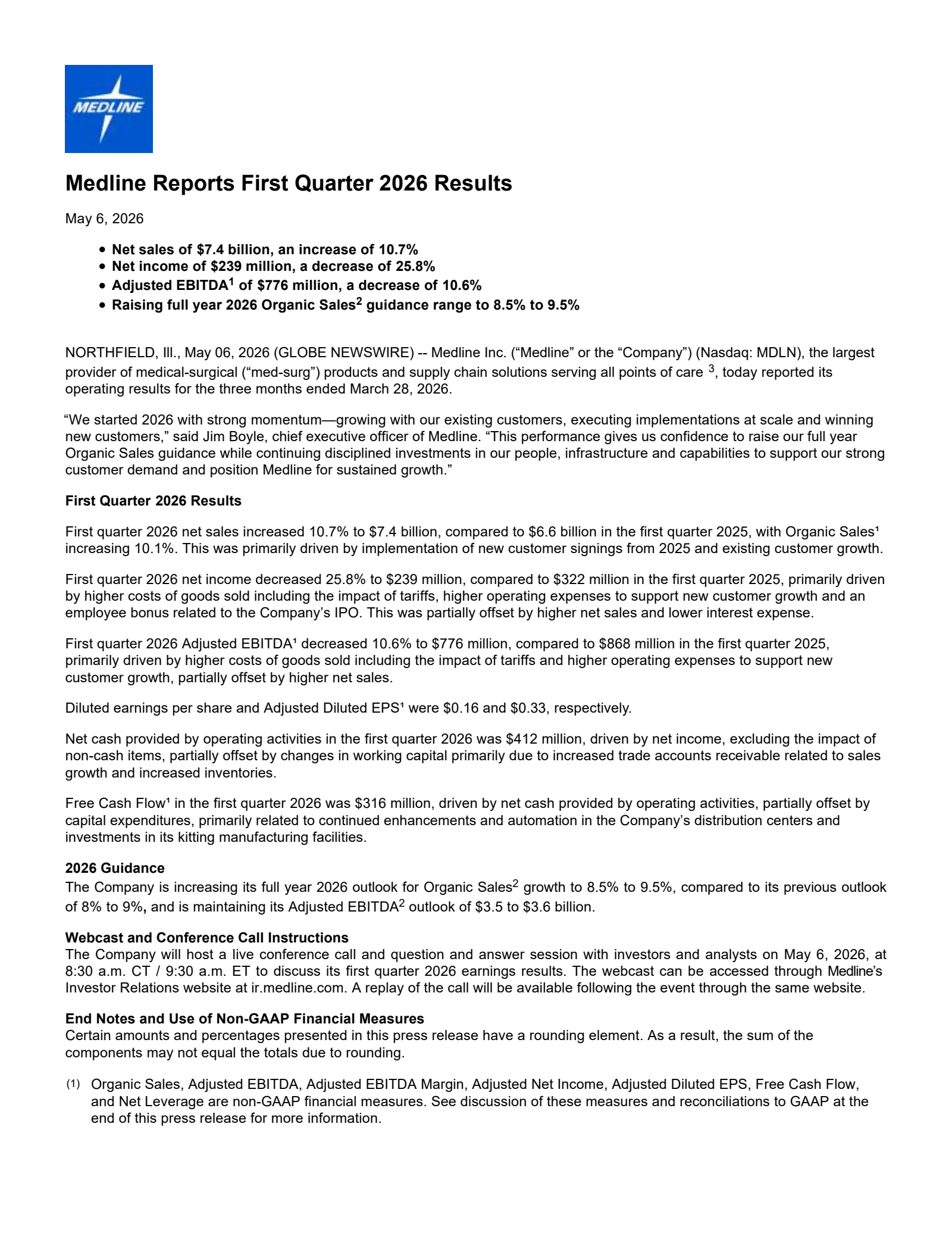 Medline's Q1 2026 Press Release
