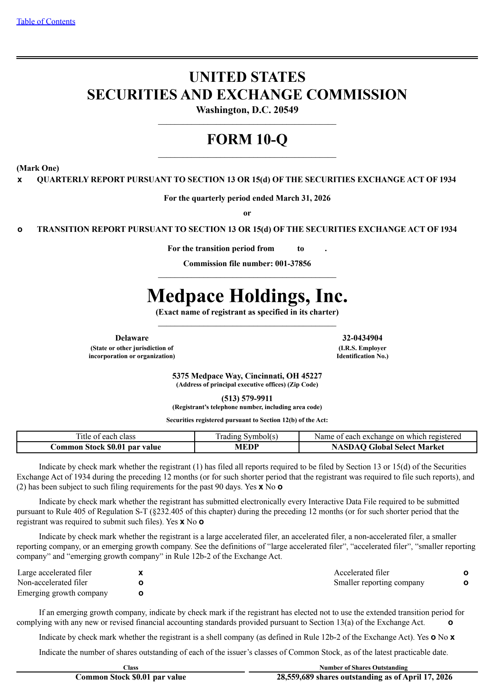 Medpace's Q1 2026 Quarterly report