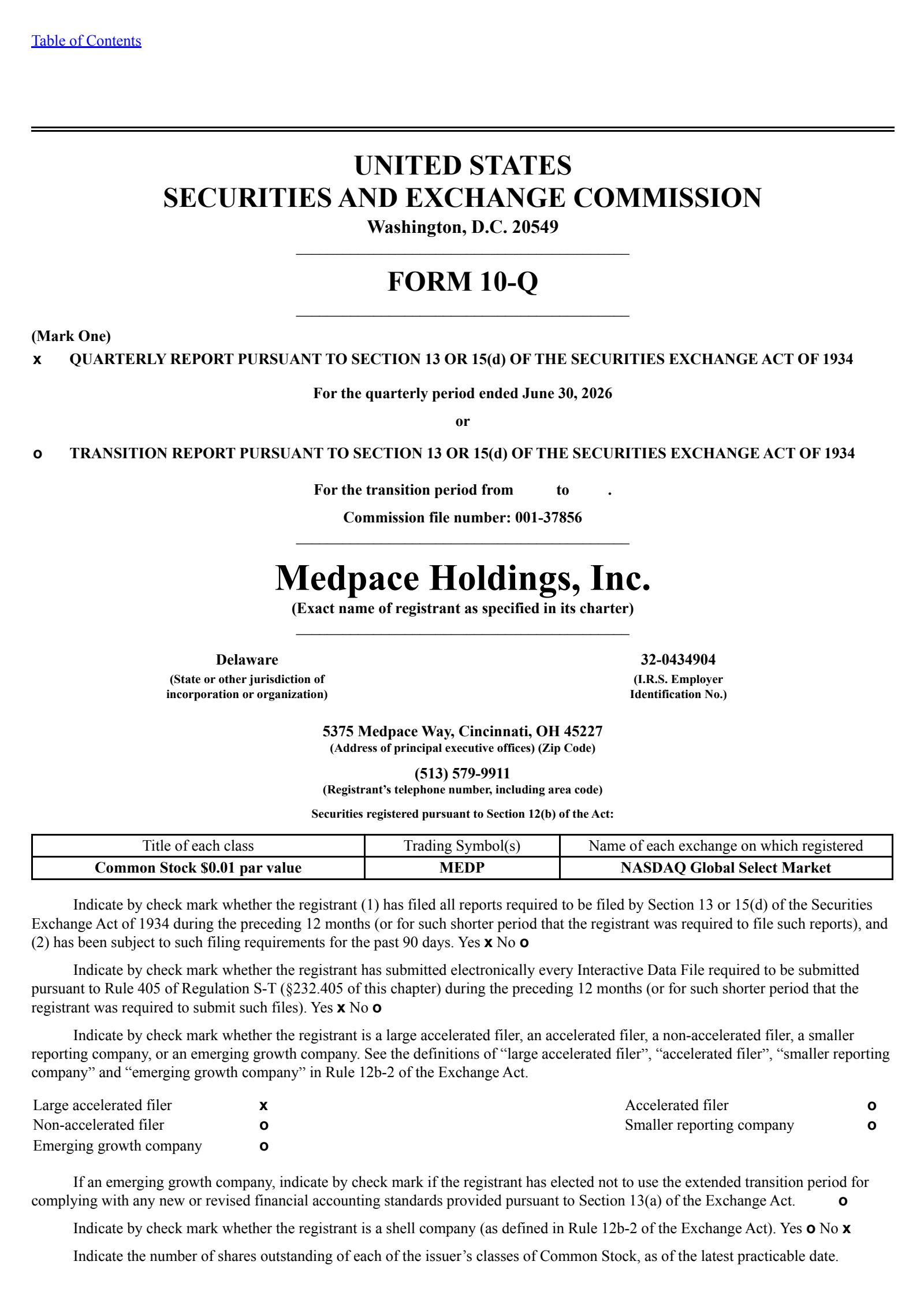 Medpace's Q2 2026 Quarterly report