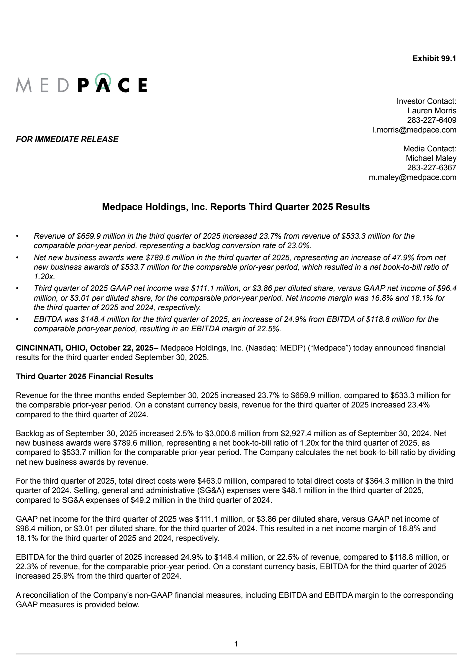 Medpace's Q3 2025 Earnings Release