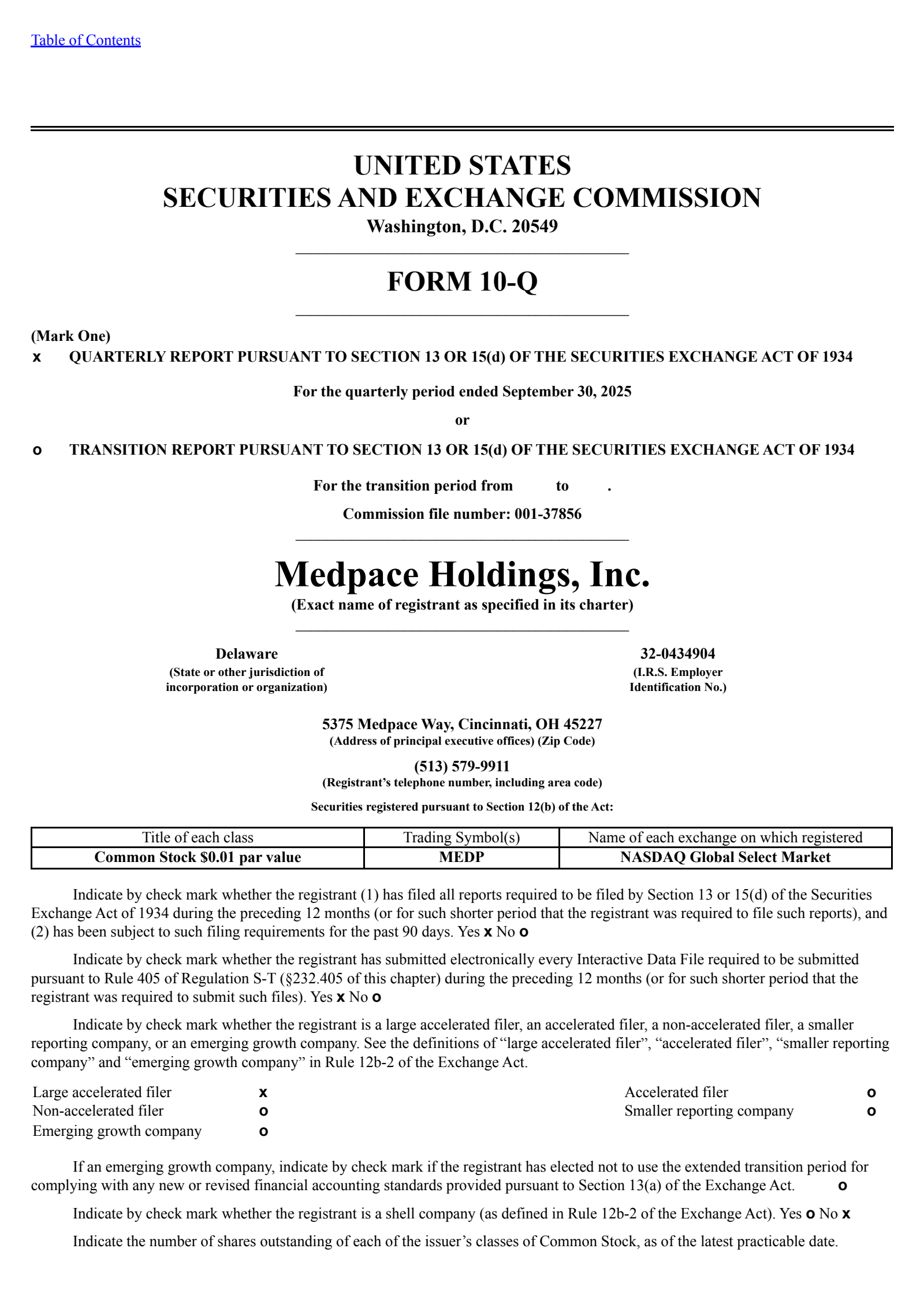 Medpace's Q3 2025 Quarterly Report