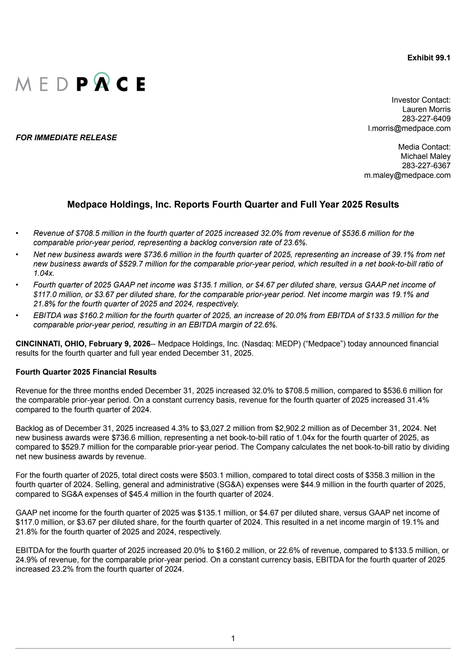 Medpace's Q4 2025 Press Release