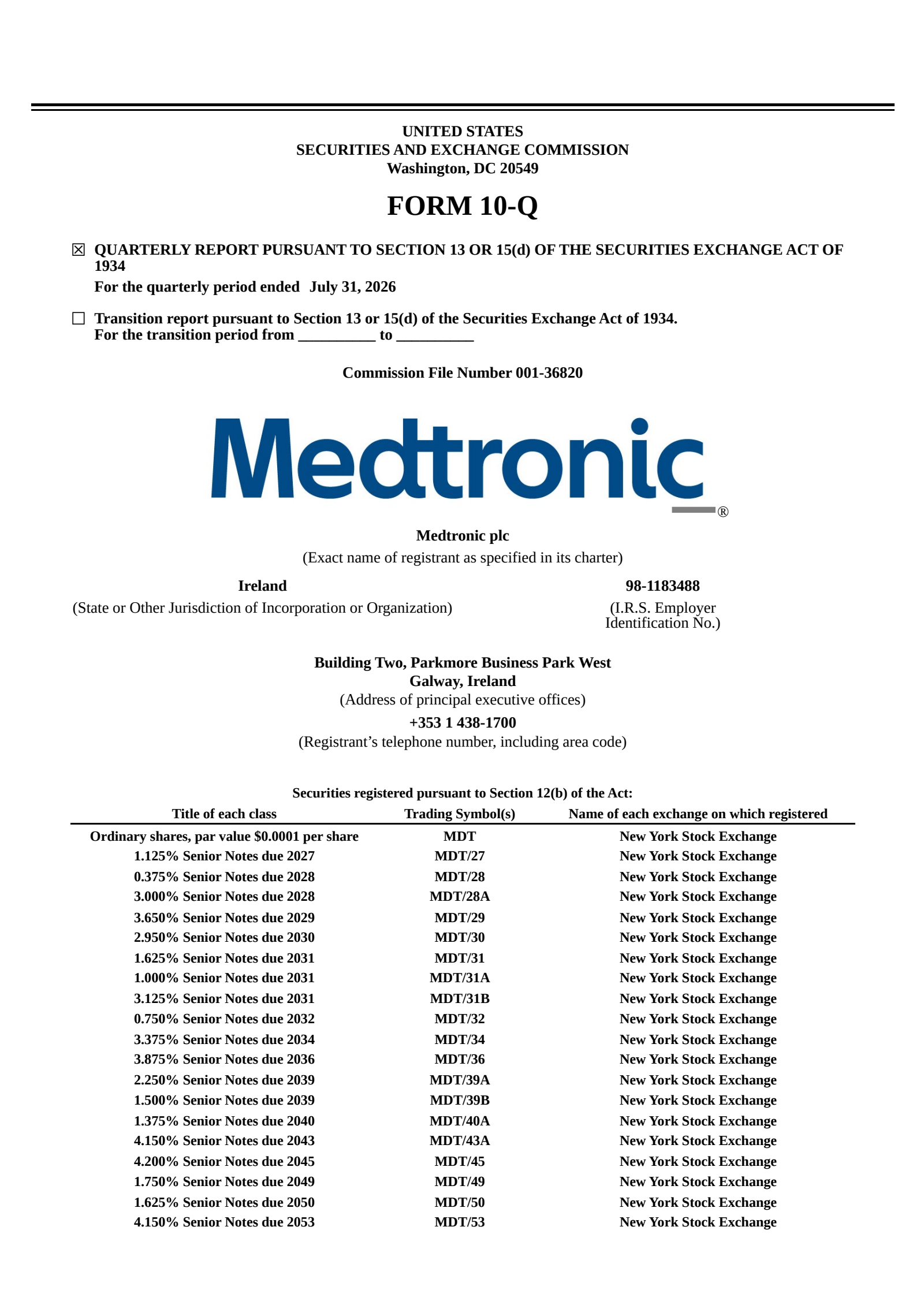Medtronic's Q1 2027 Quarterly report