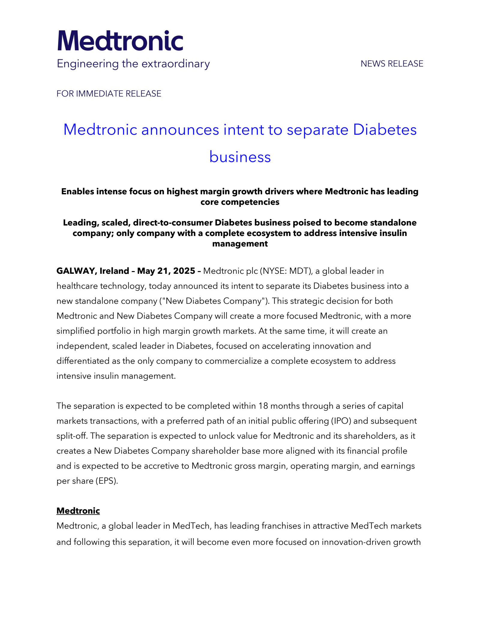 Medtronic's Q4 2025 Press Release