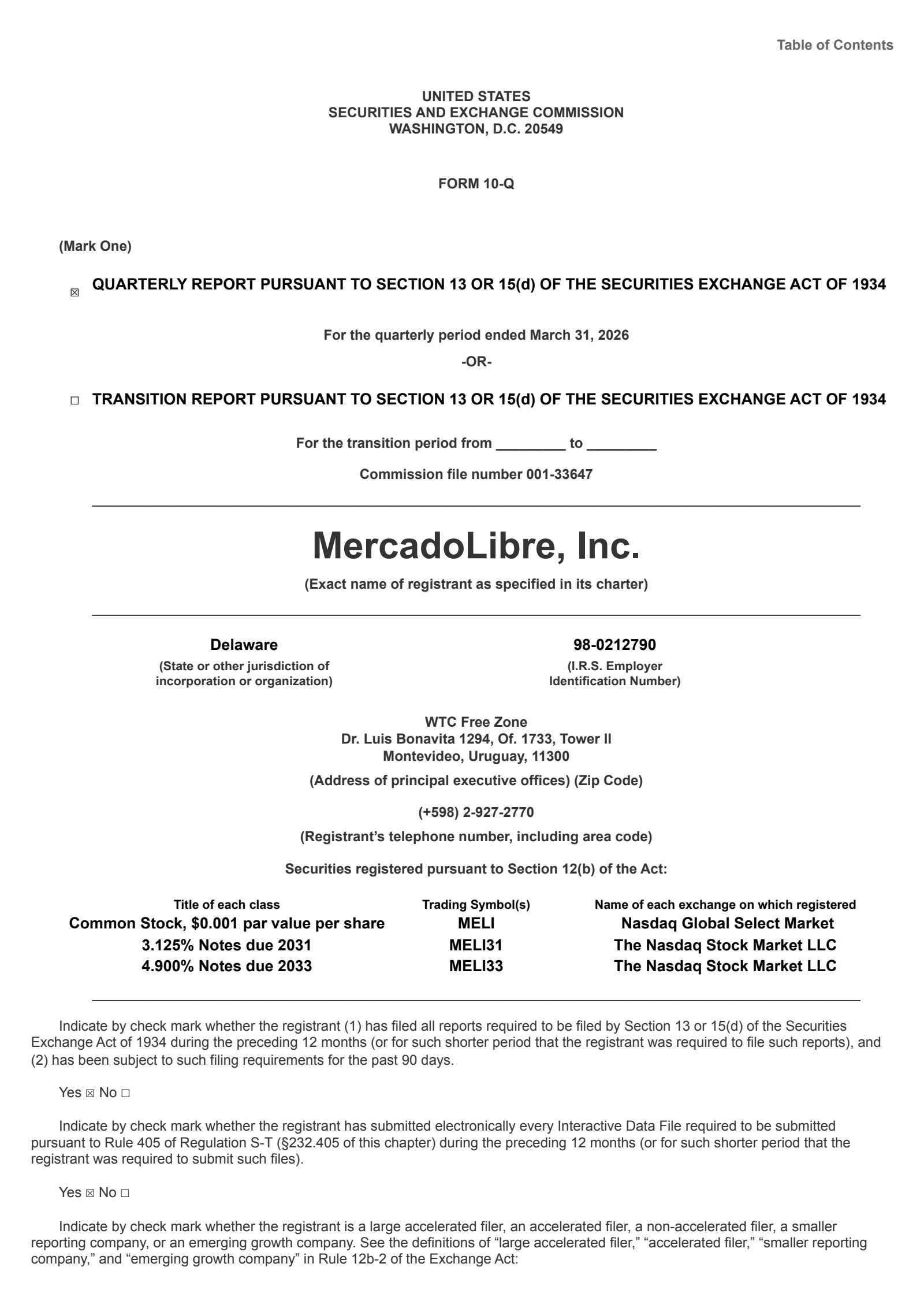 MercadoLibre's Q1 2026 Quarterly report