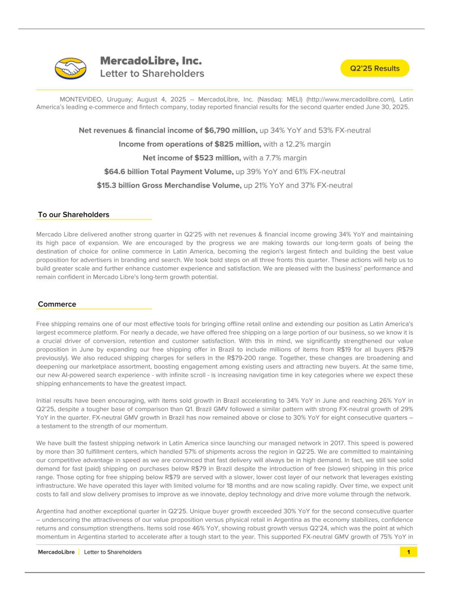 MercadoLibre's Q2 2025 Press Release