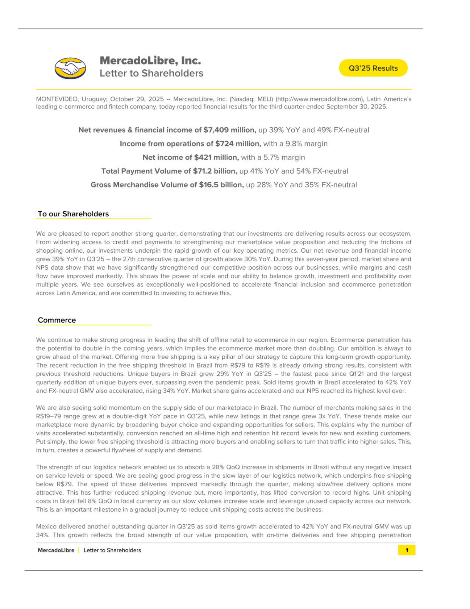 MercadoLibre's Q3 2025 Earnings Release