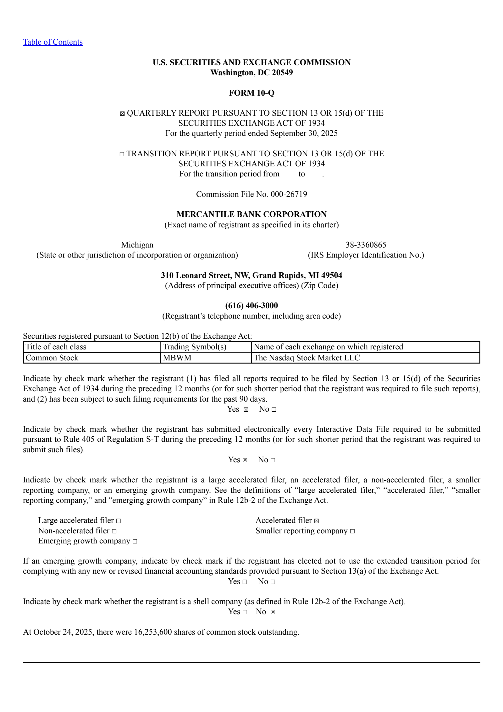 Mercantile Bank's Q3 2025 Quarterly Report