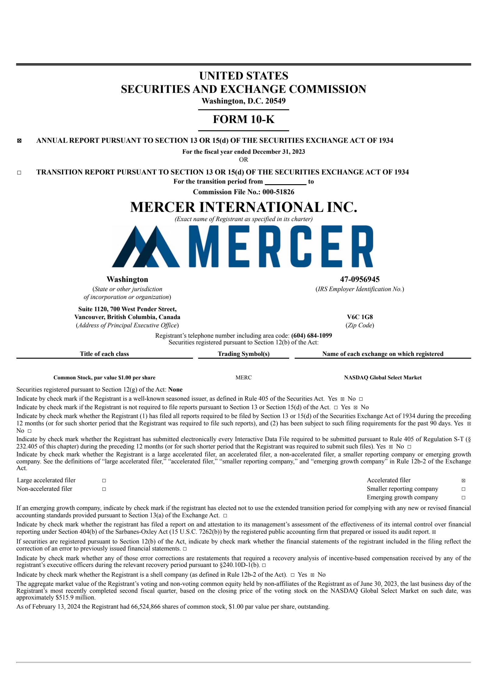 Mercer International's Q4 2023 Annual report