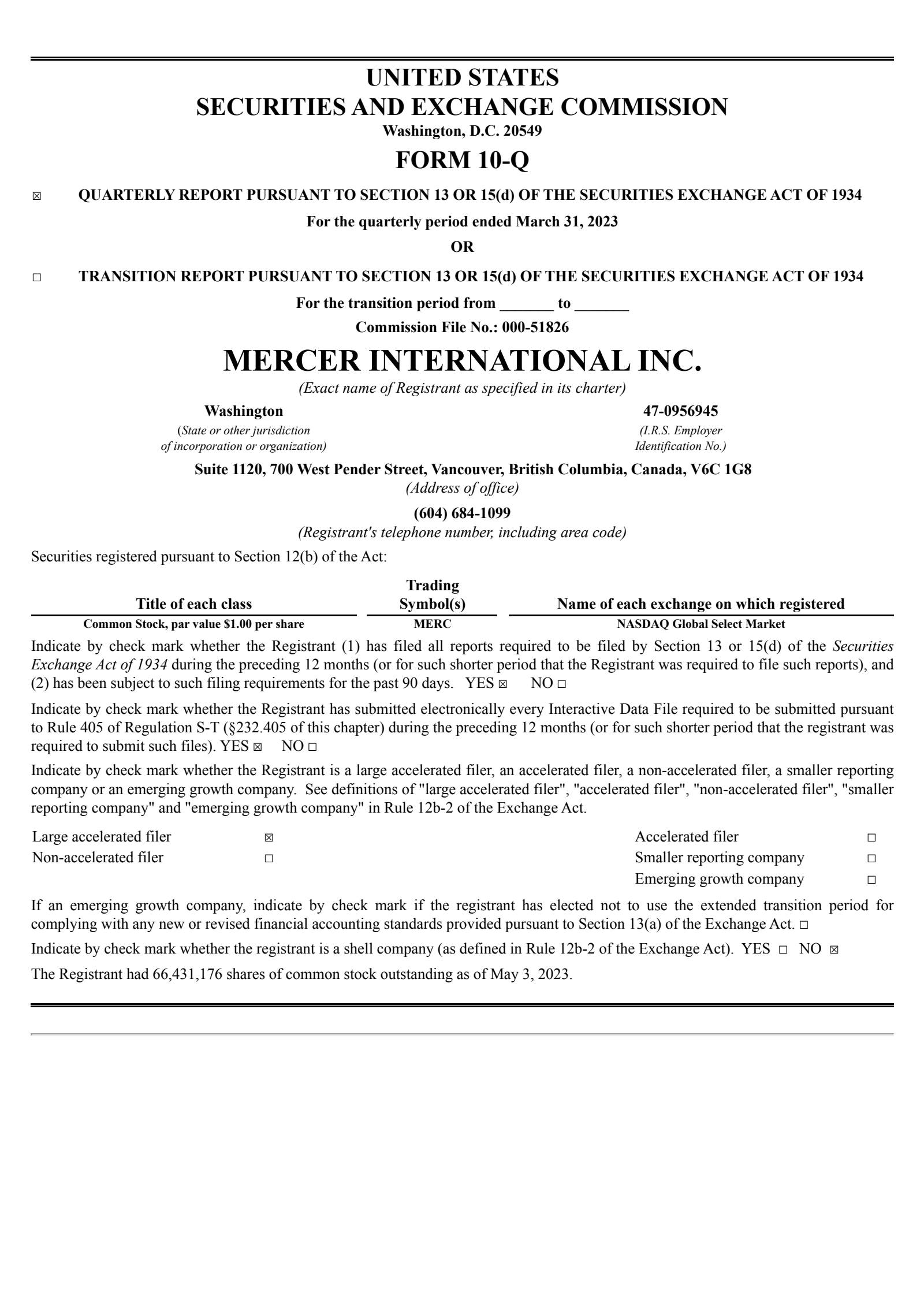 Mercer International's Q1 2023 Quarterly report