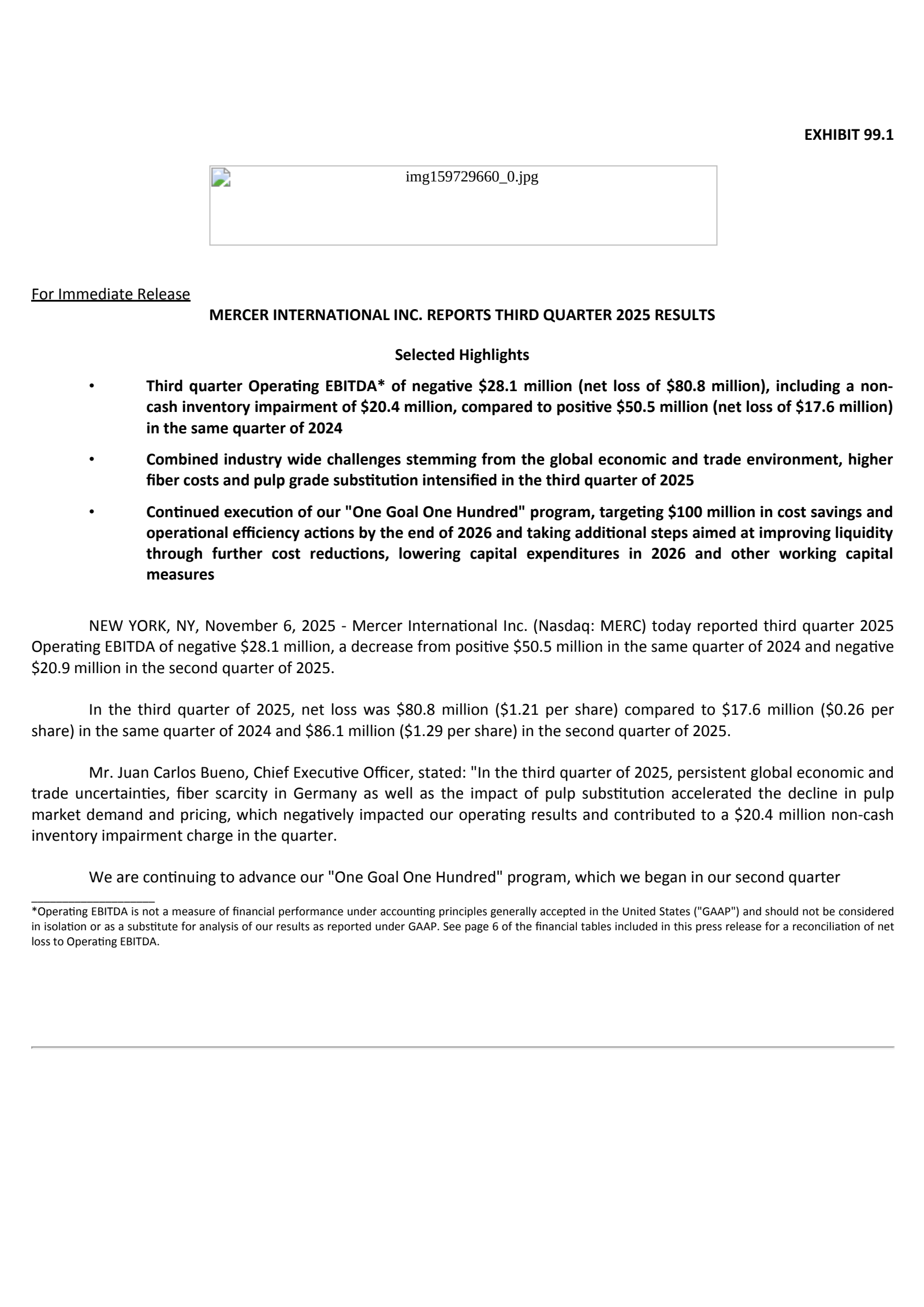 Mercer International's Q3 2025 Earnings Release