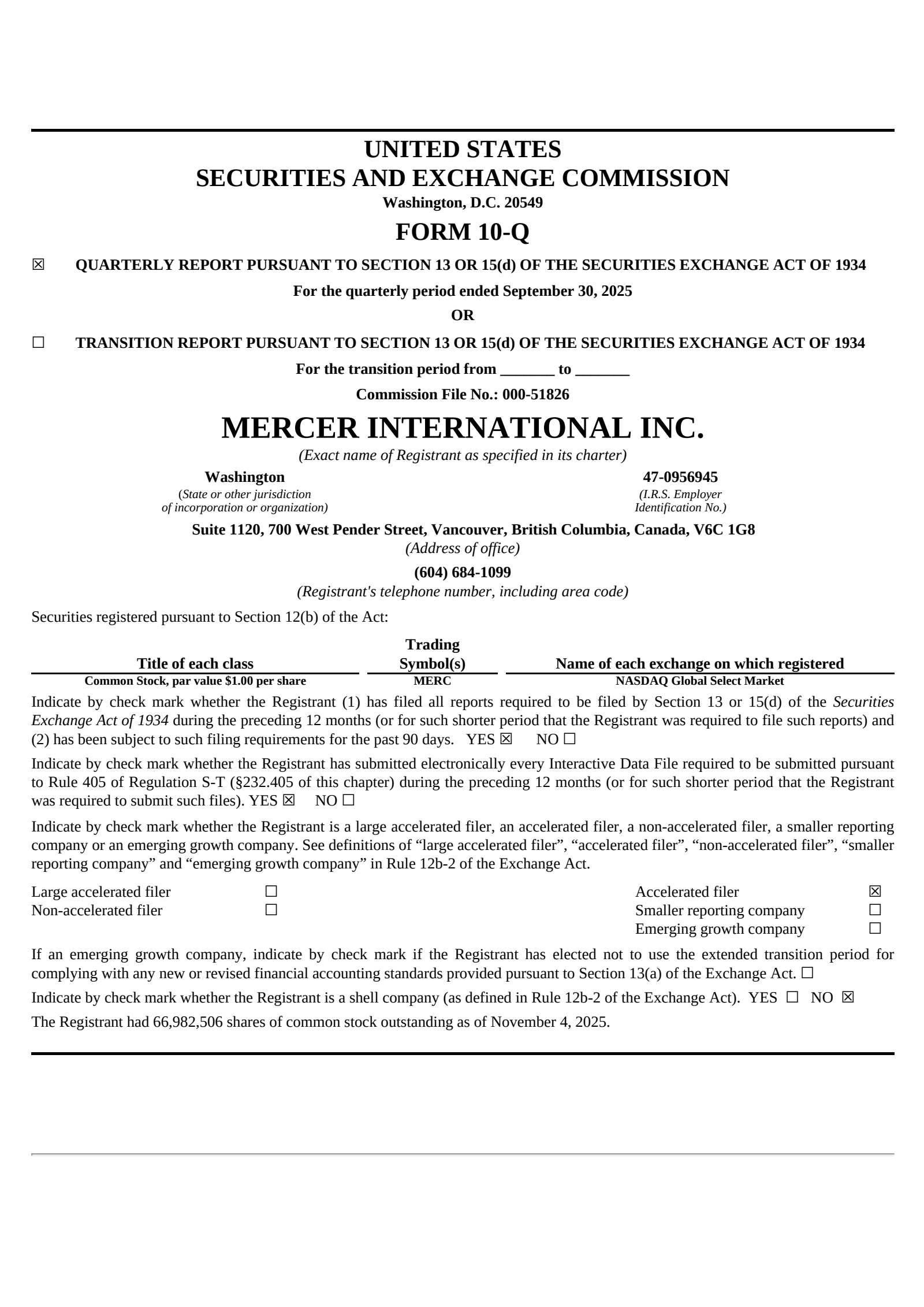 Mercer International's Q3 2025 Quarterly Report