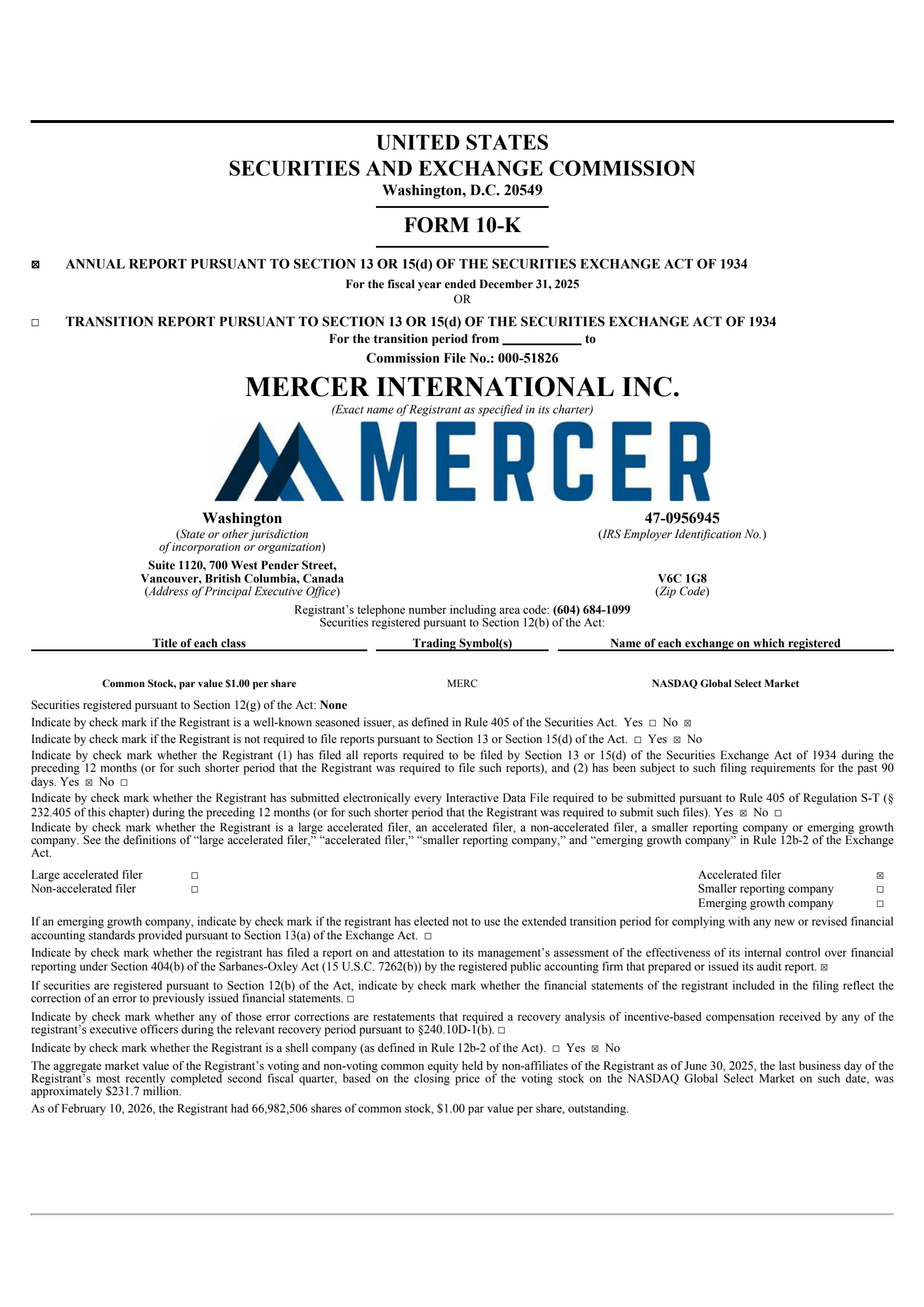 Mercer International's Q4 2025 Annual report