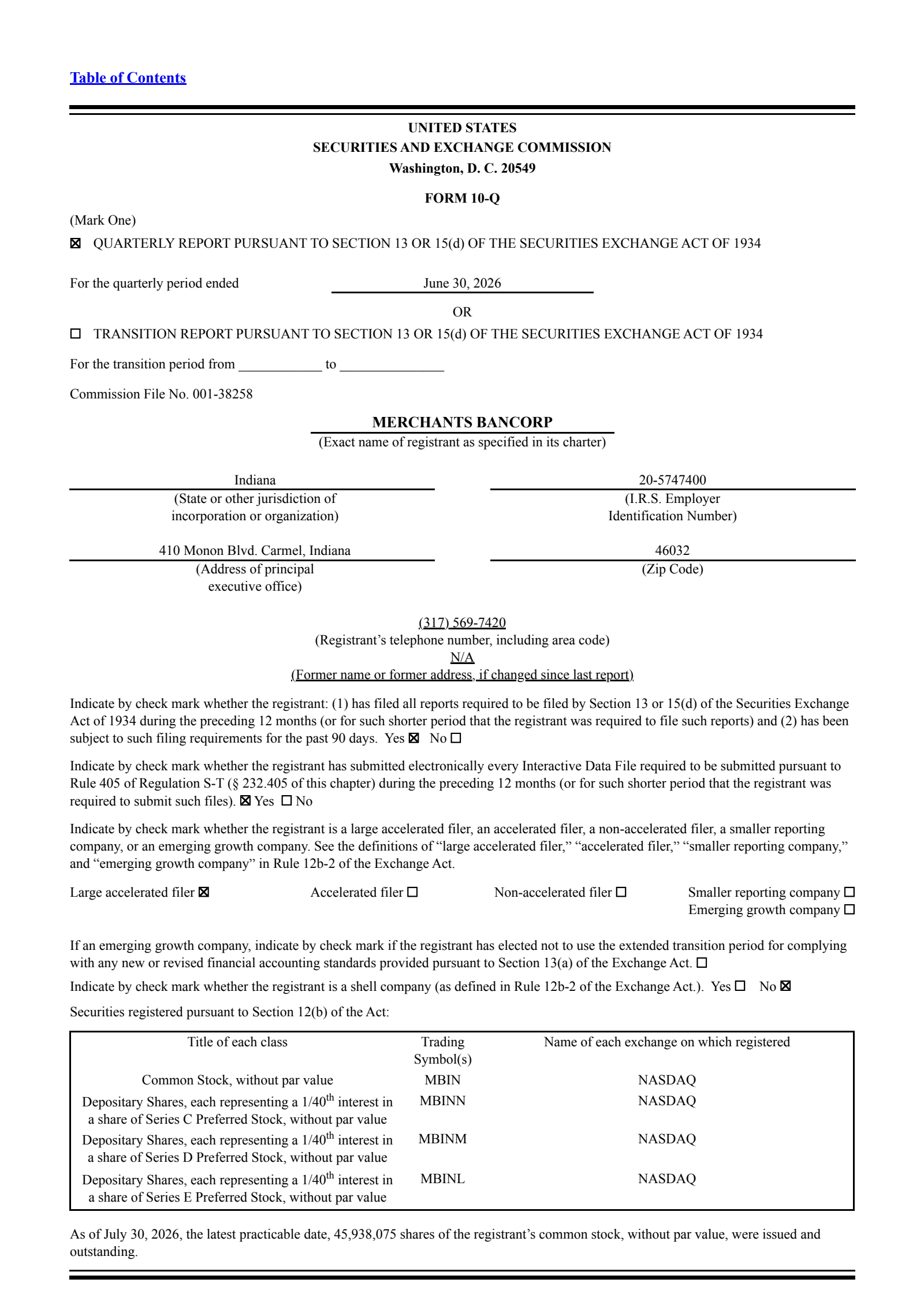 Merchants Bancorp's Q2 2026 Quarterly report