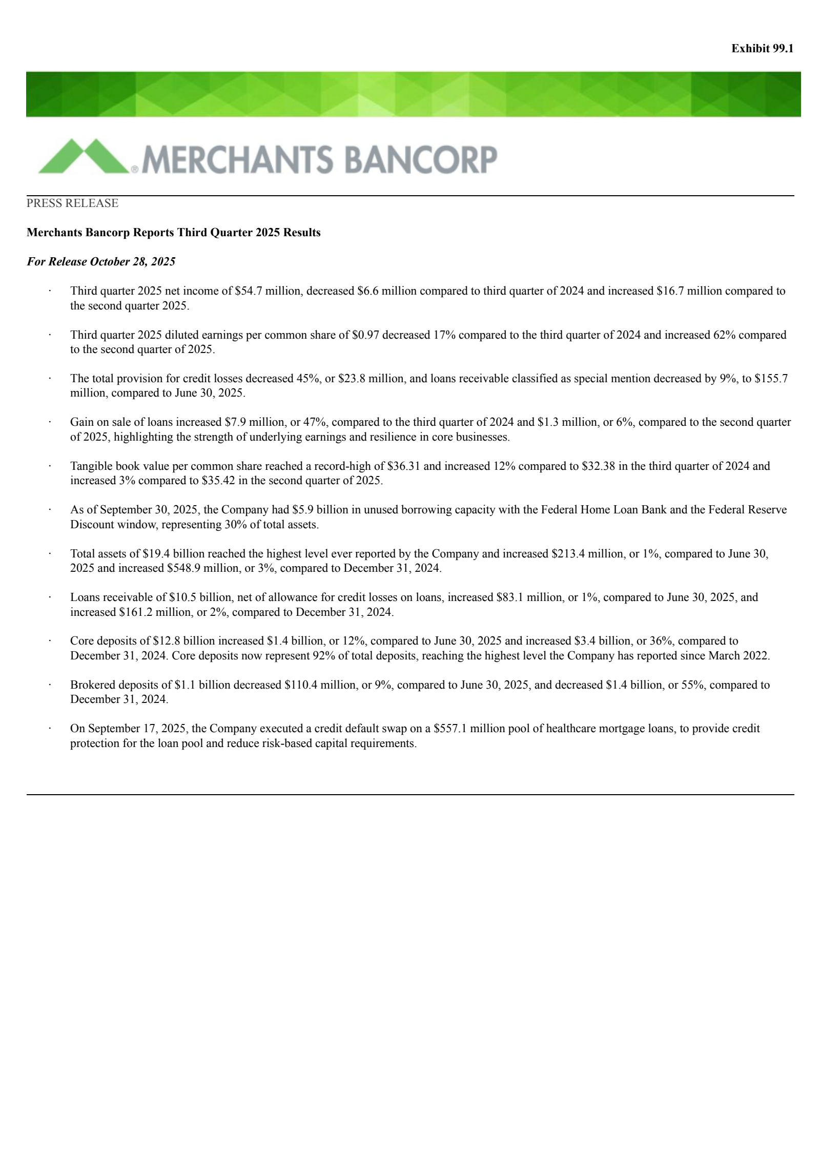 Merchants Bancorp's Q3 2025 Earnings Release
