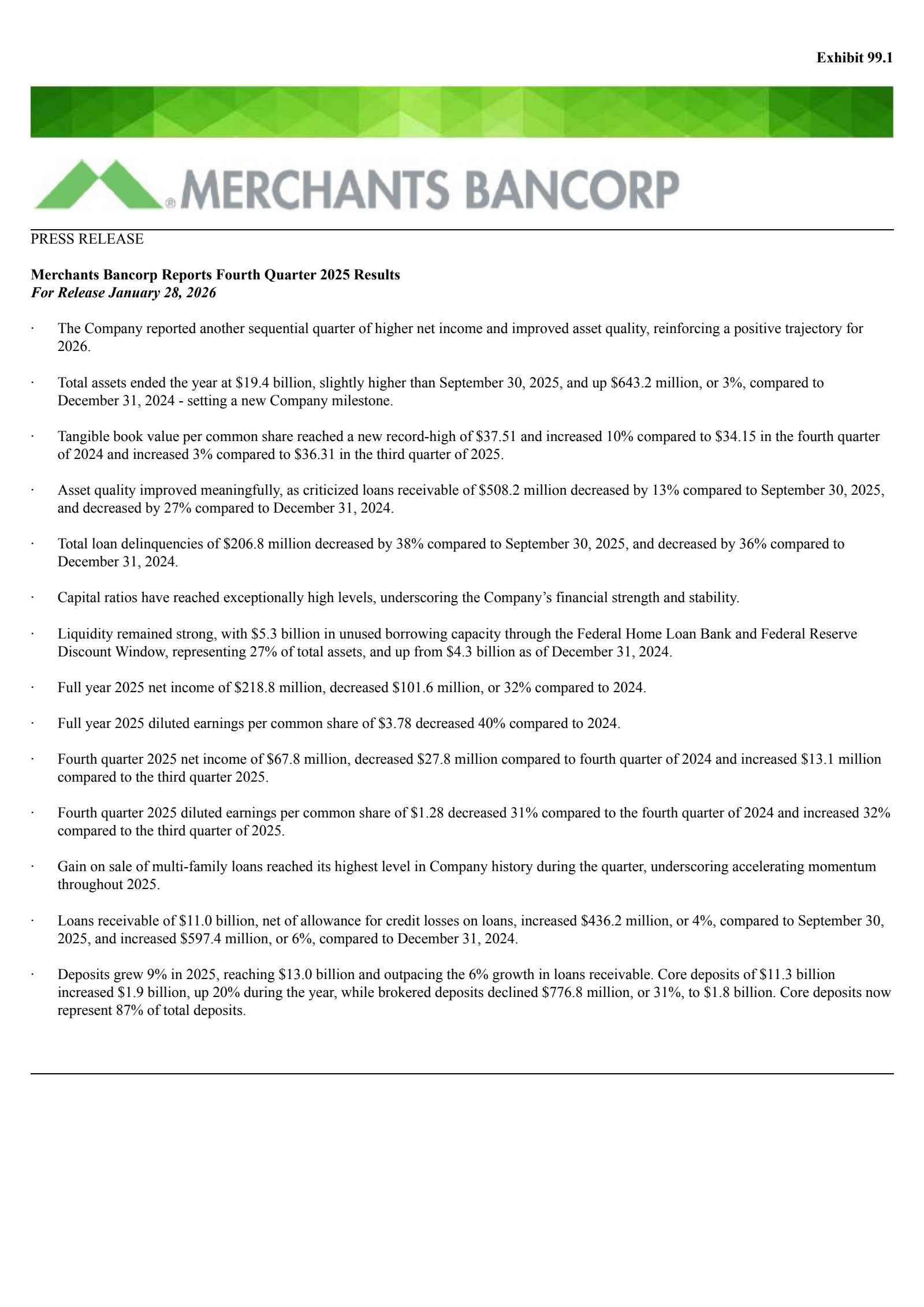 Merchants Bancorp's Q4 2025 Press Release