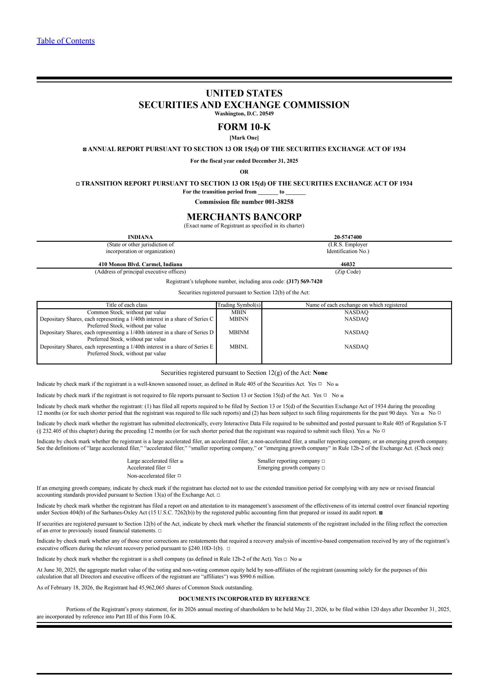Merchants Bancorp's Q4 2025 Annual report