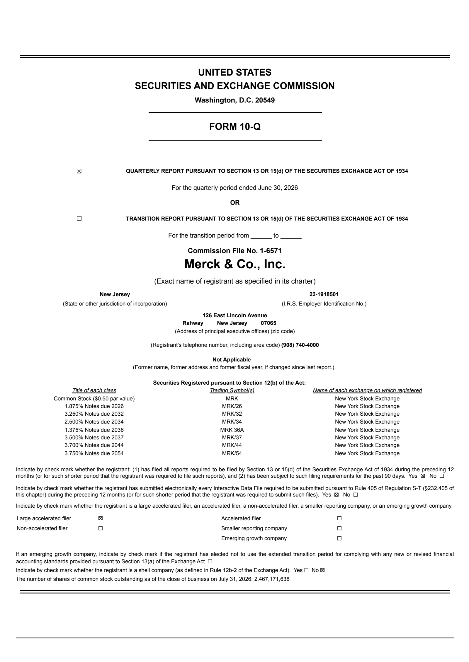 Merck & Co., Inc.'s Q2 2026 Quarterly report