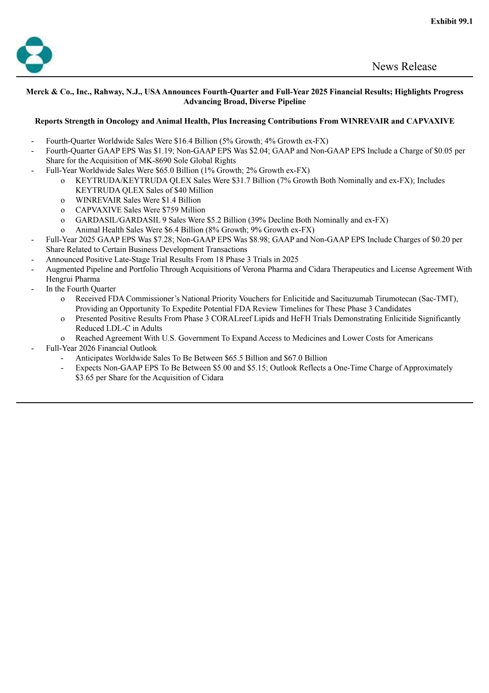 Merck & Co., Inc.'s Q4 2025 Press Release