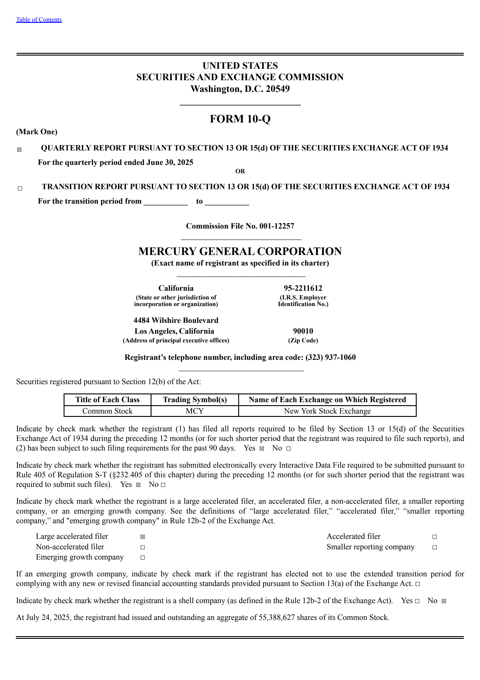 Mercury General's Q2 2025 Quarterly report