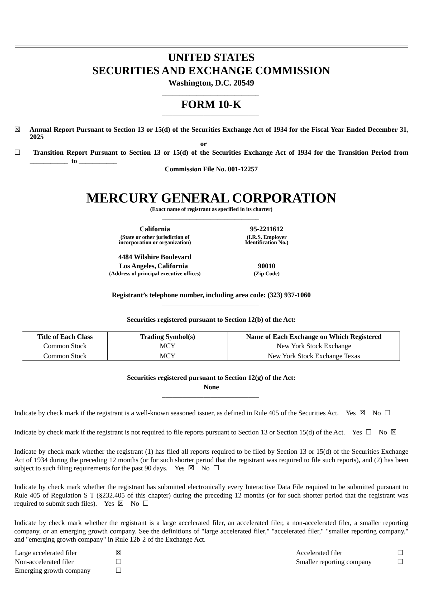 Mercury General's Q4 2025 Annual report