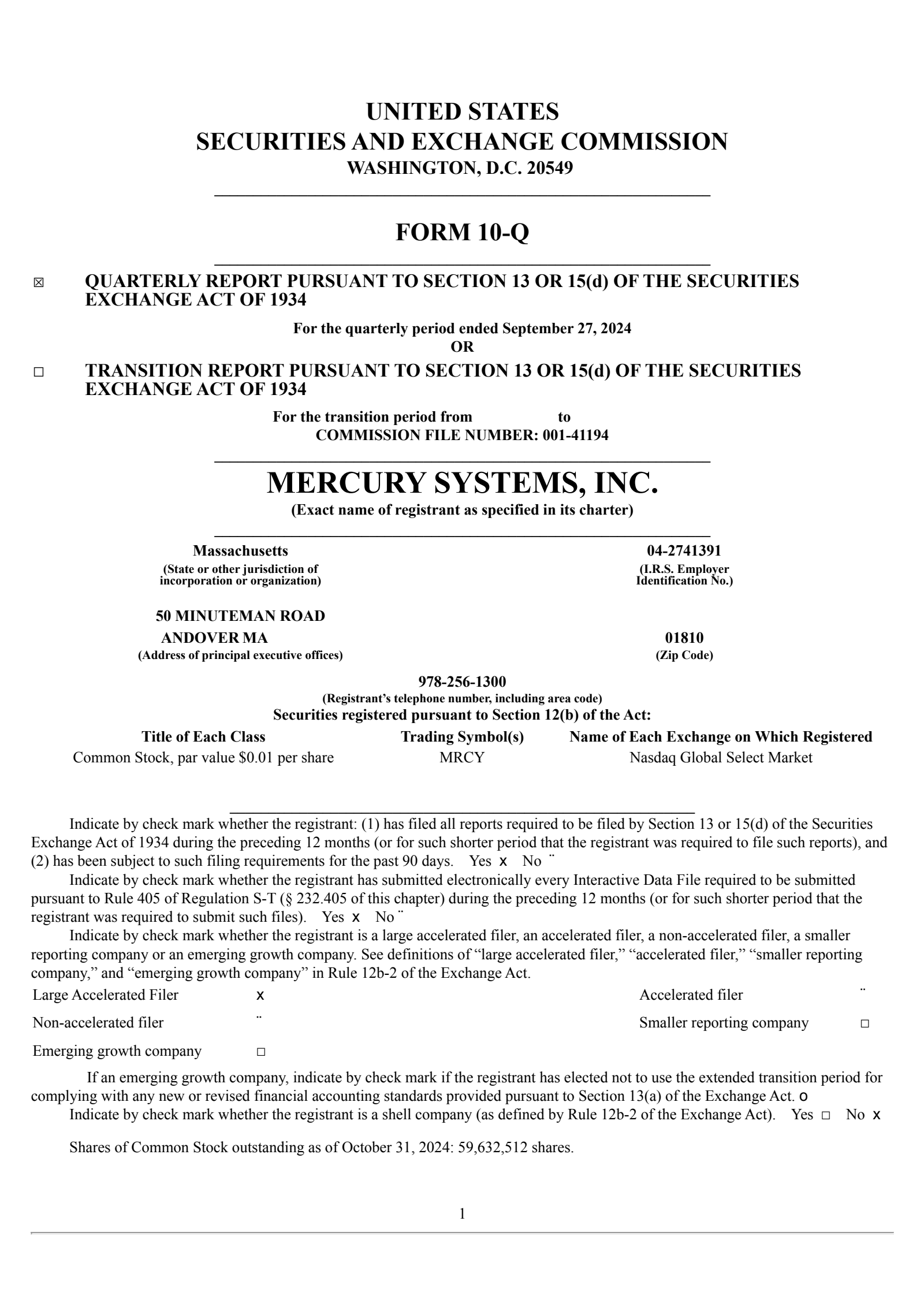 Mercury Systems' Q1 2025 Quarterly report