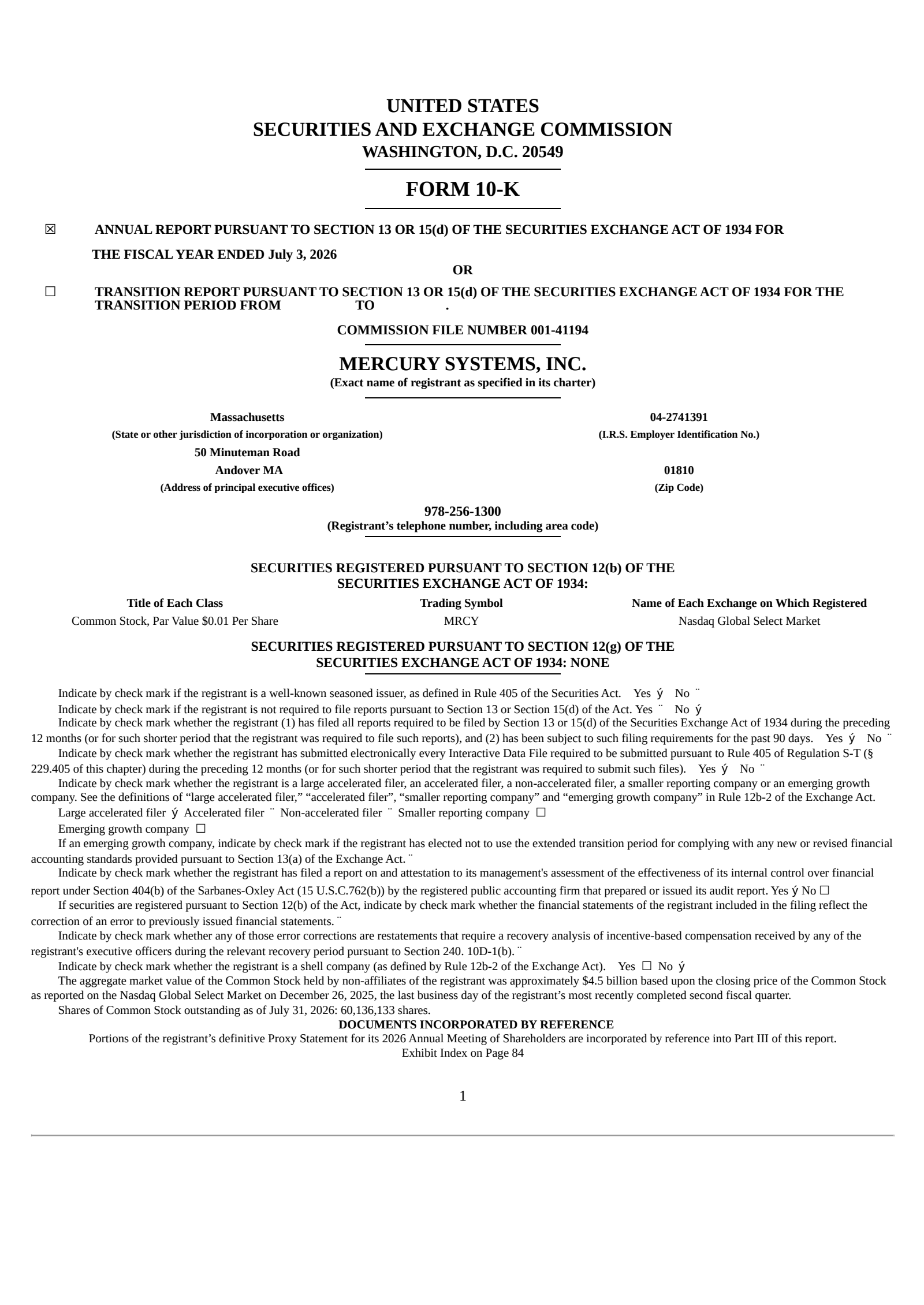 Mercury Systems' Q4 2026 Annual report