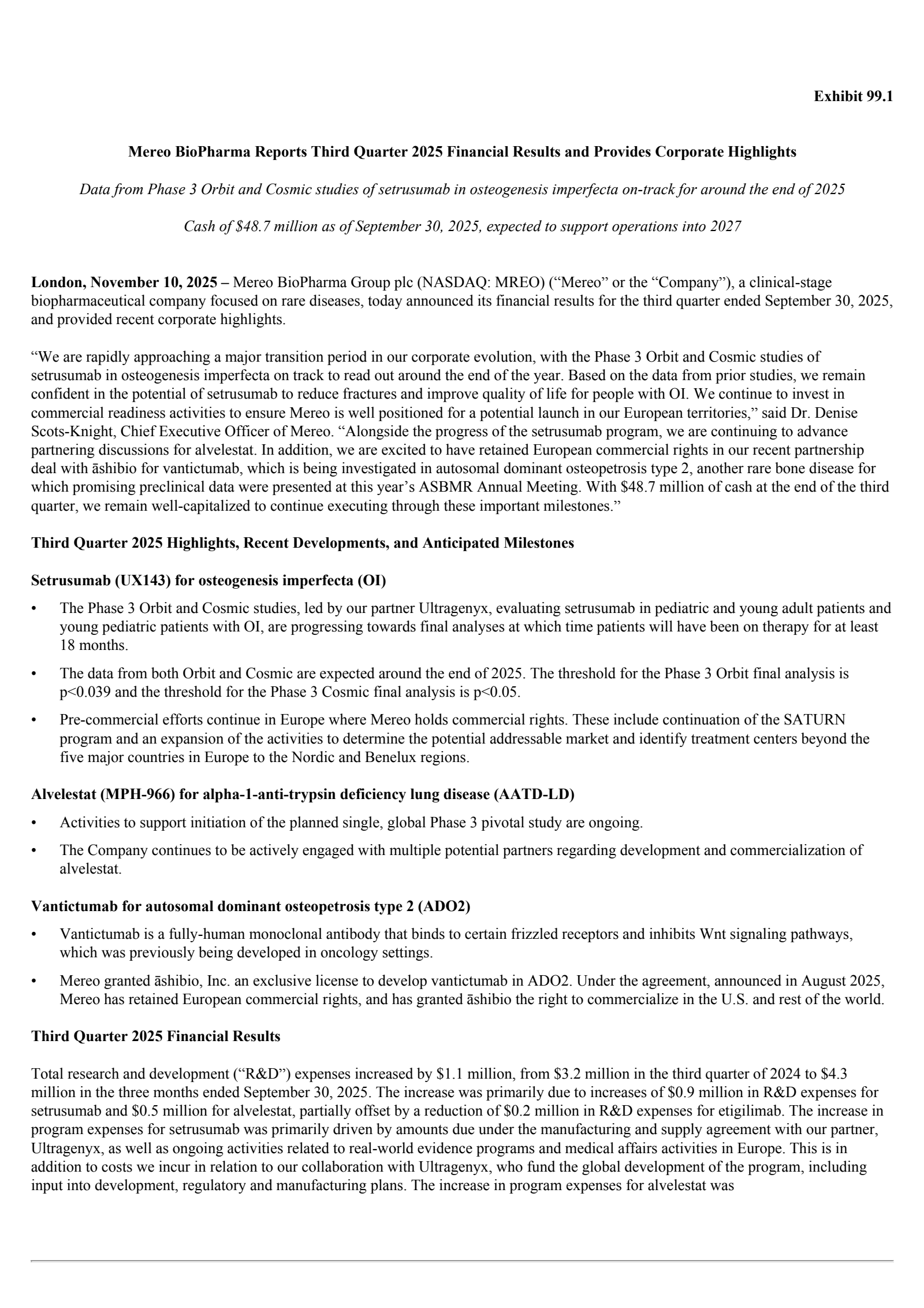 Mereo BioPharma Group's Q3 2025 Earnings Release