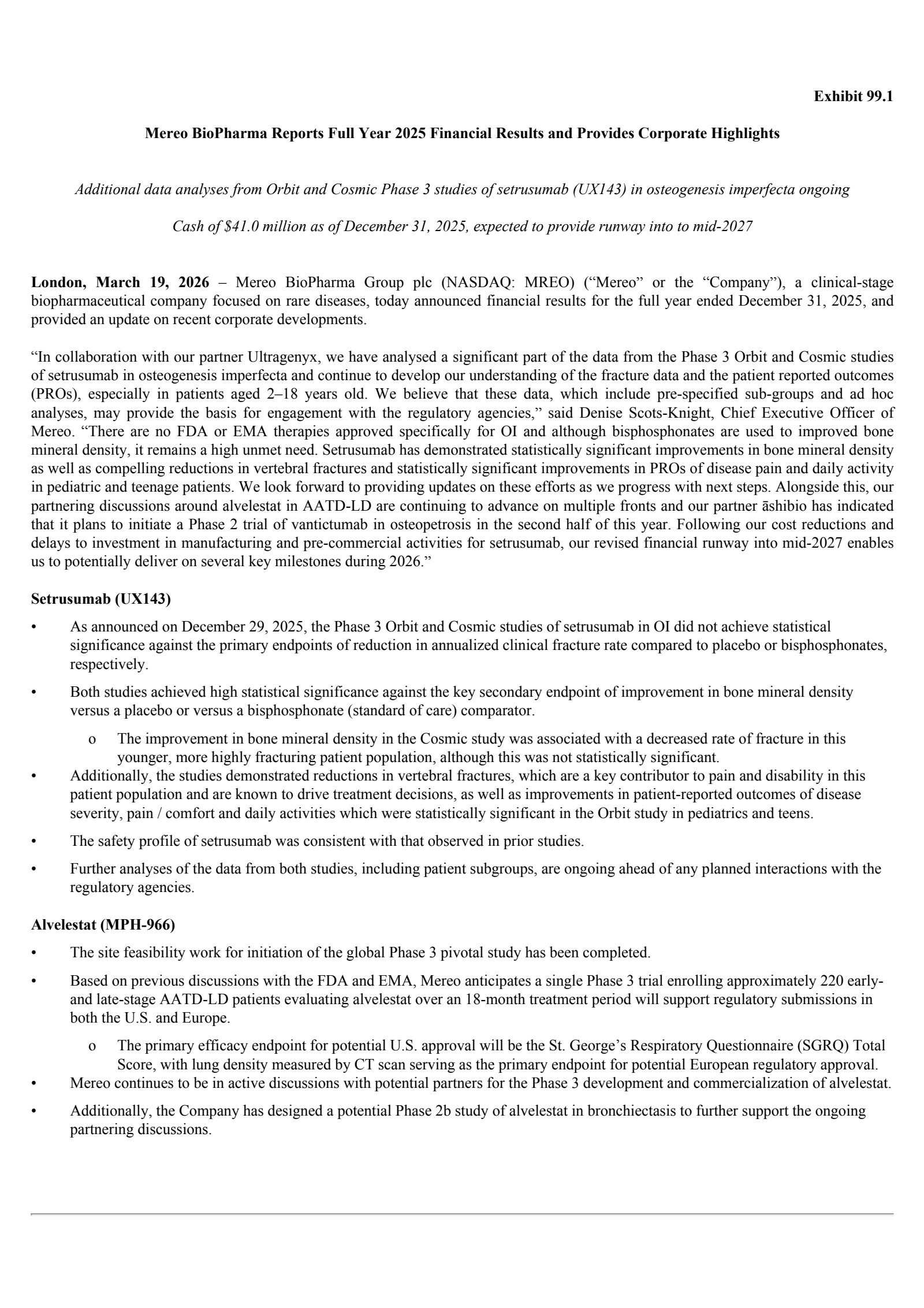 Mereo BioPharma Group's Q4 2025 Press Release