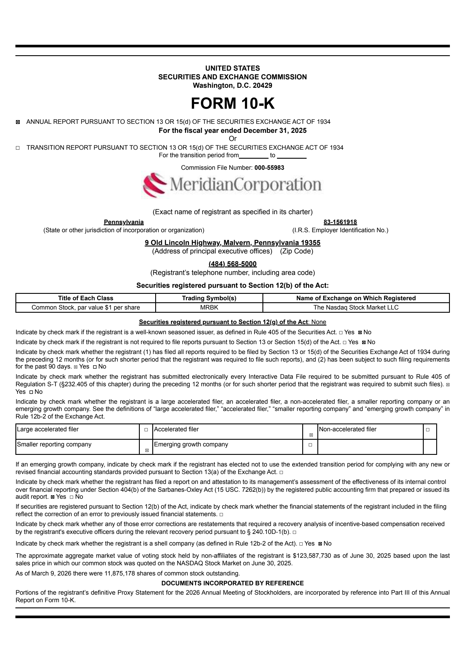 Meridian Bank's Q4 2025 Annual report
