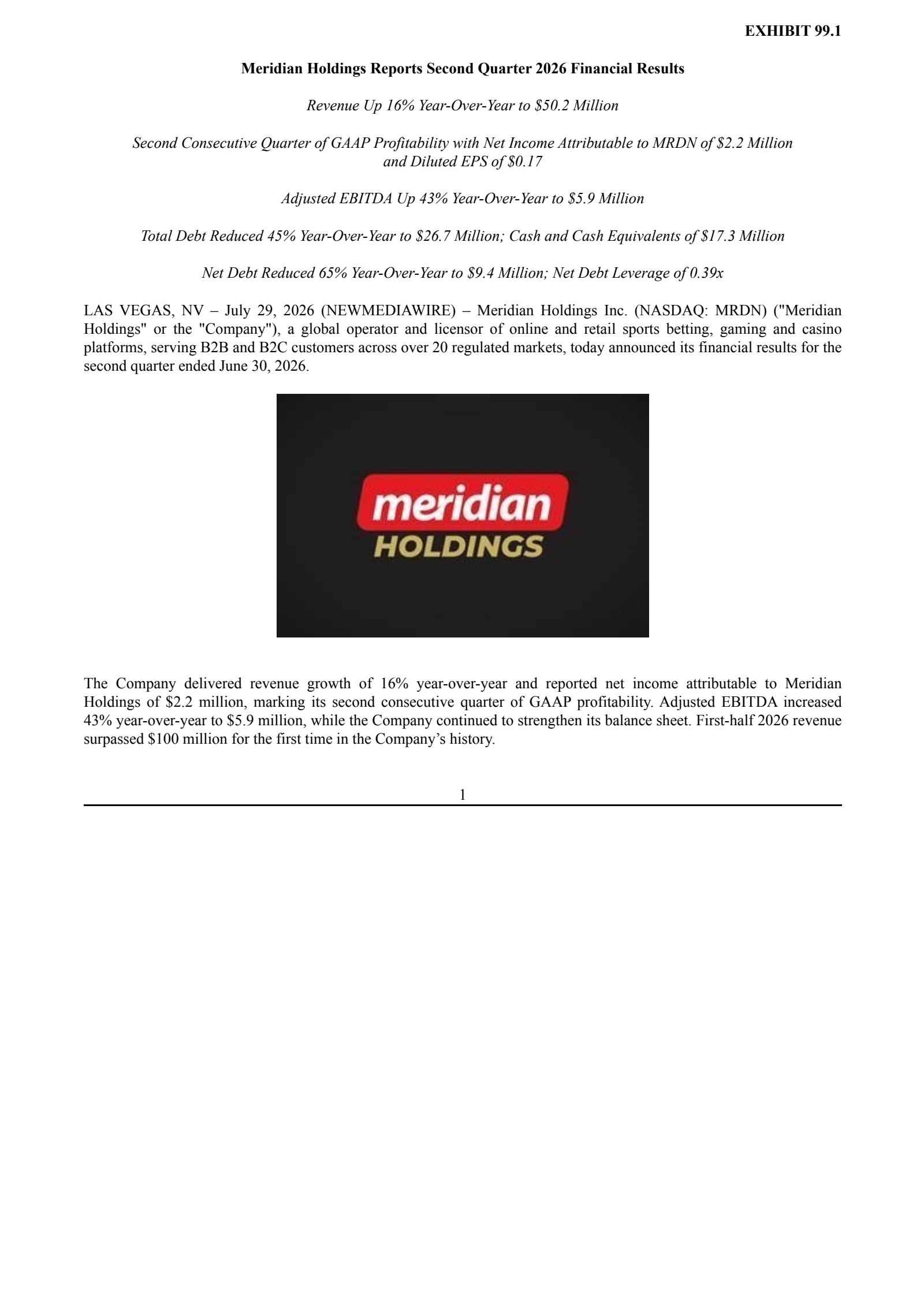Meridian's Q2 2026 Press Release