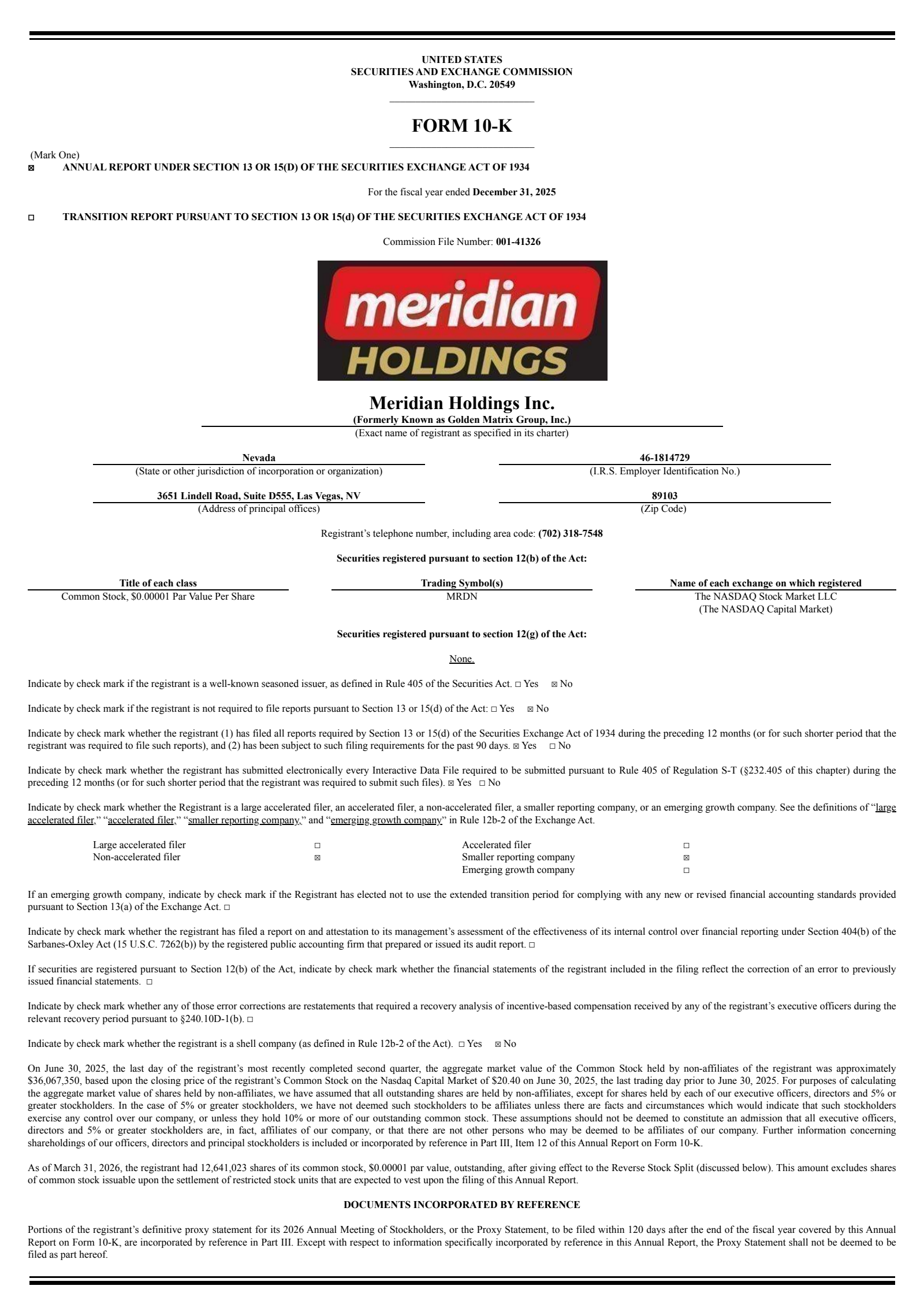 Meridian's Q4 2025 Annual report