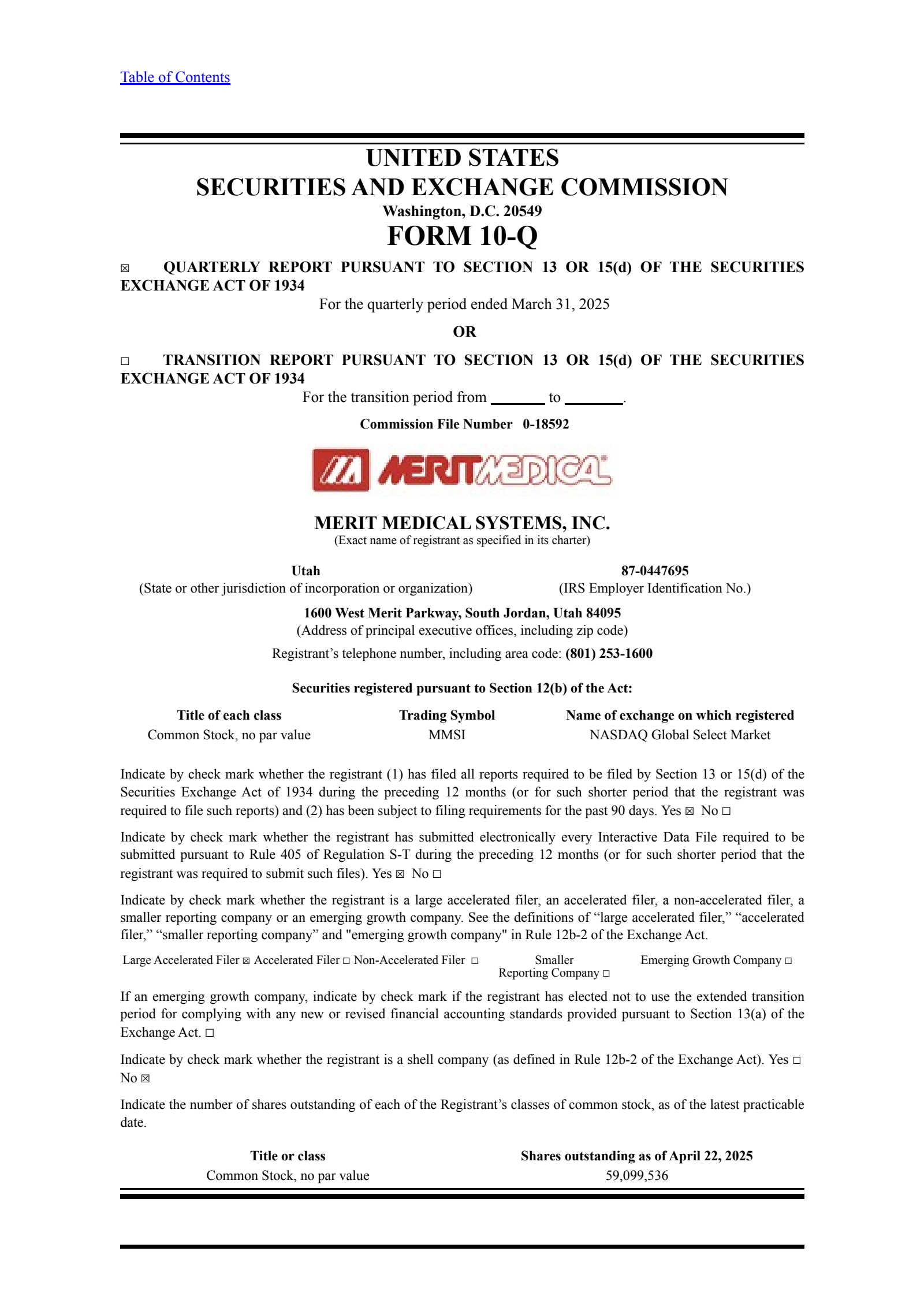 Merit Medical Systems' Q1 2025 Quarterly report