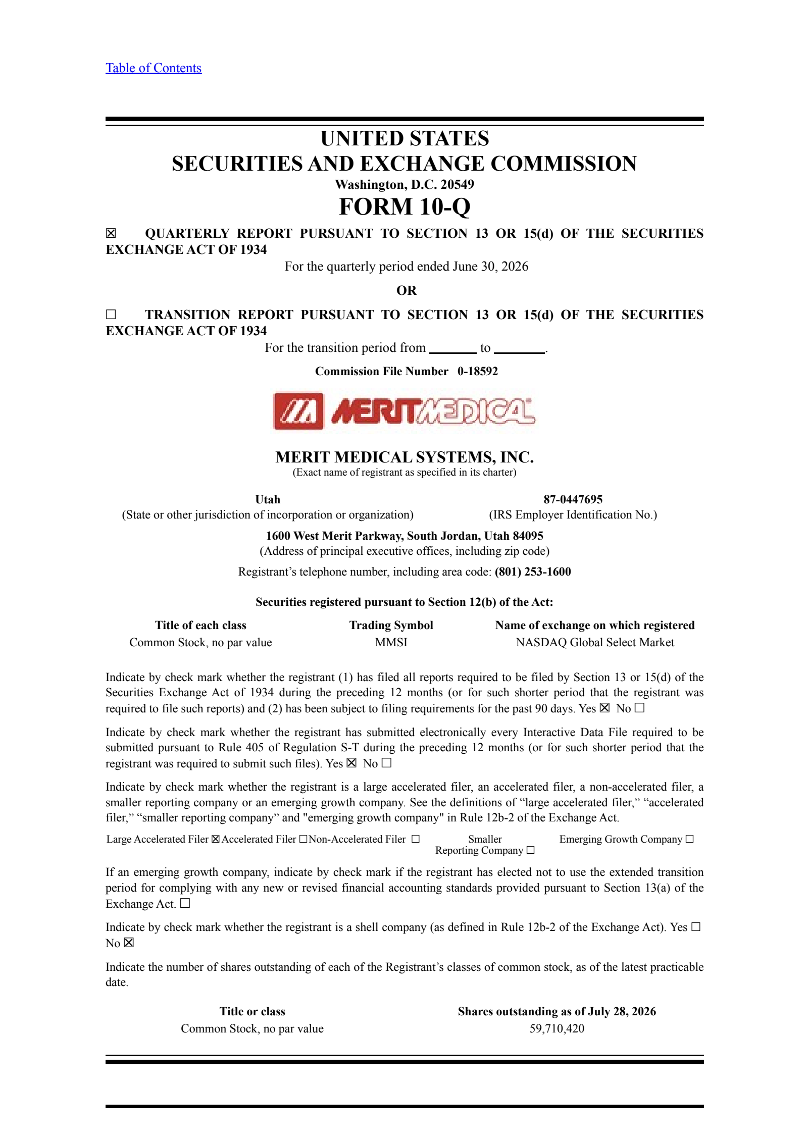 Merit Medical Systems' Q2 2026 Quarterly report